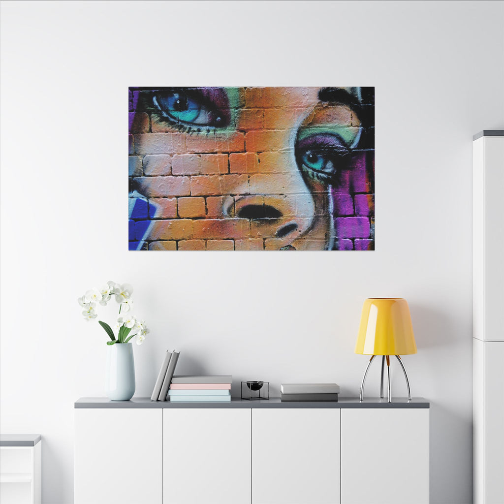 Graffiti Face Matte Canvas Print — Urban Street Art Portrait Wall Decor