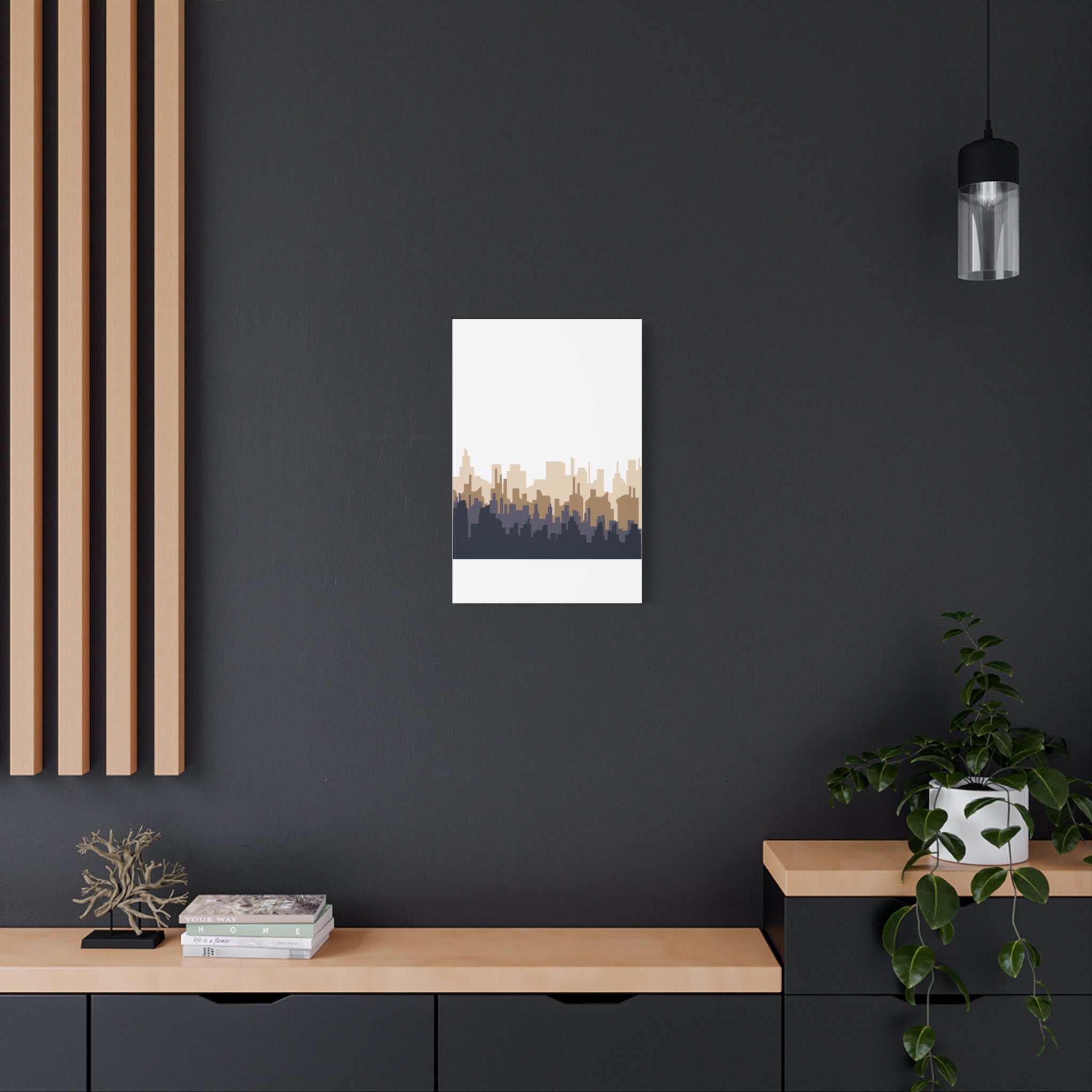 Neutral City Skyline Matte Canvas Wall Art — Minimalist Urban Home Decor