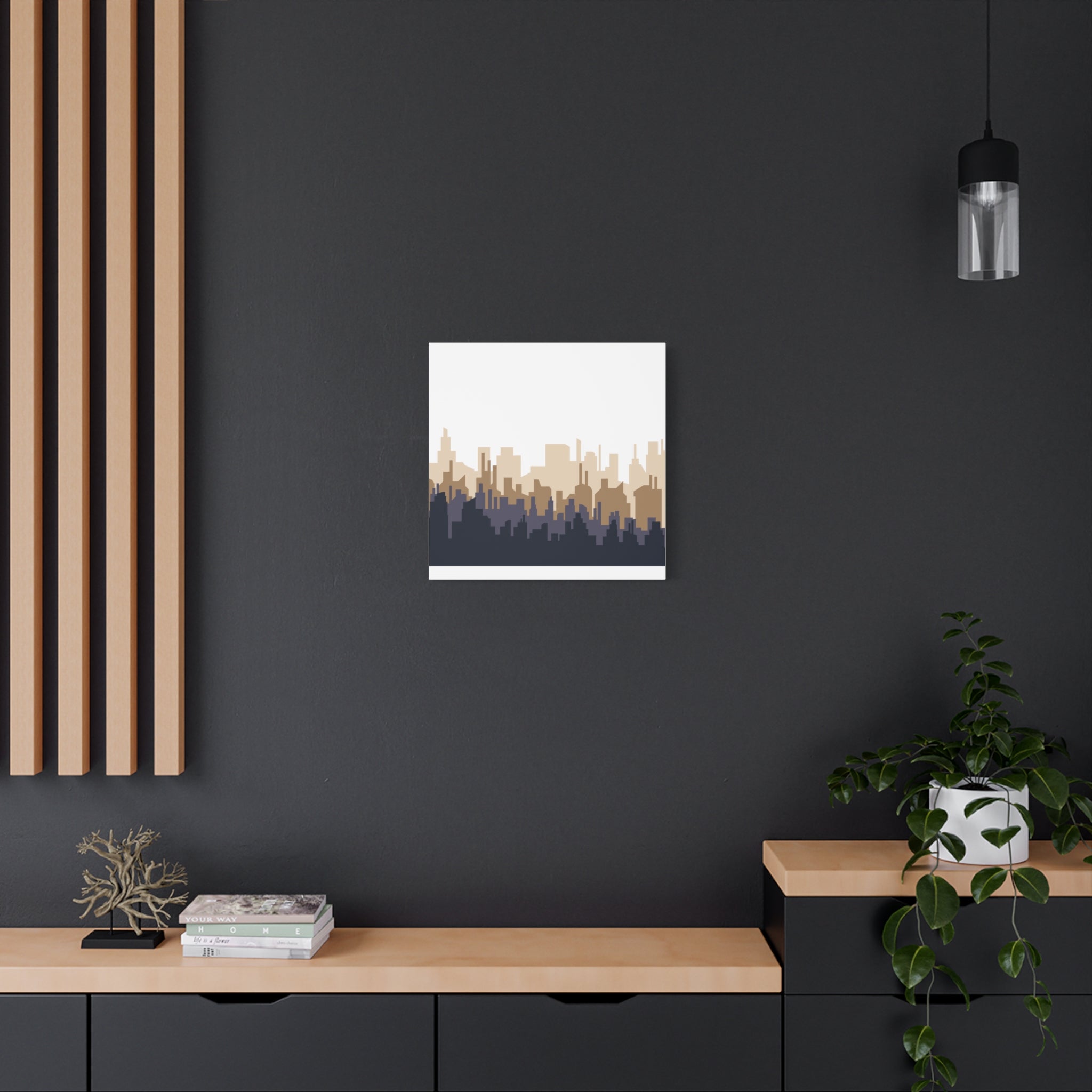Neutral City Skyline Matte Canvas Wall Art — Minimalist Urban Home Decor
