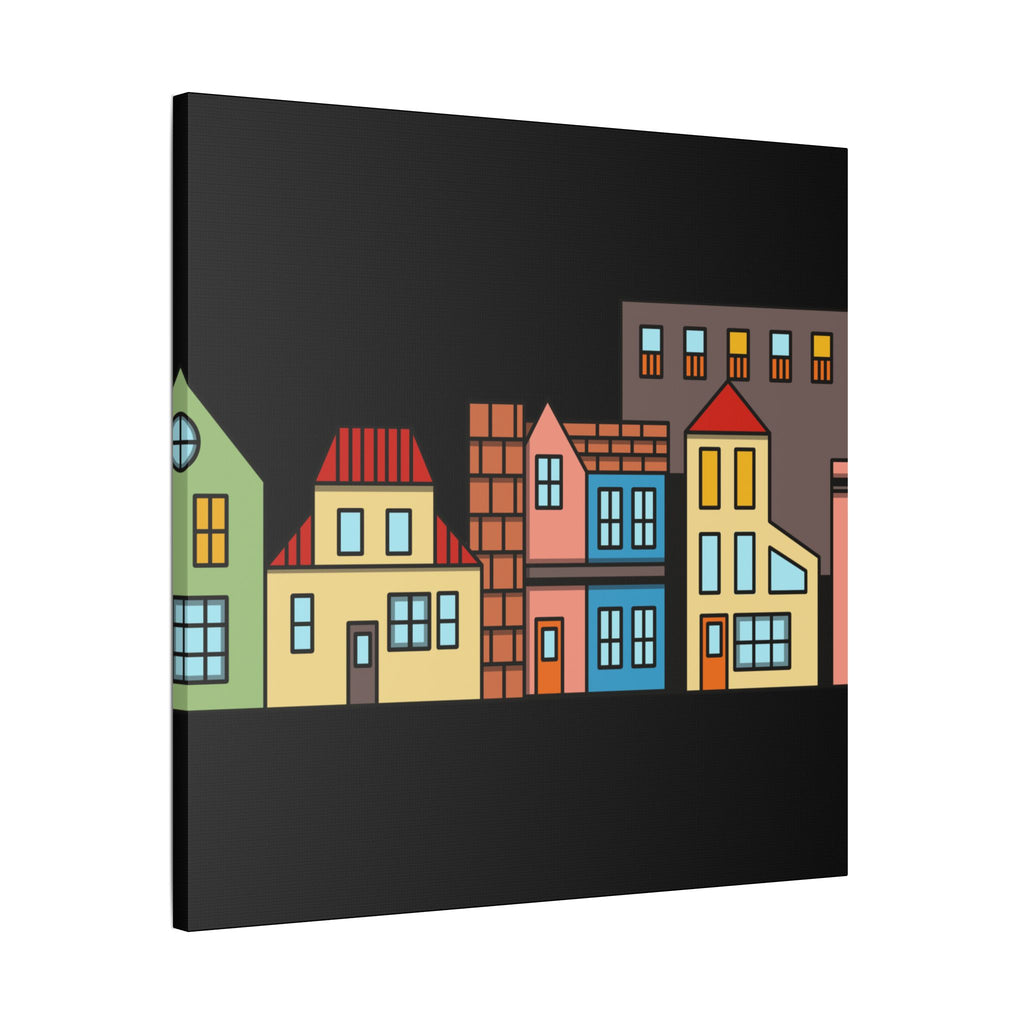 Colorful Row Houses Satin Canvas Wall Art — Stretched Cityscape Print