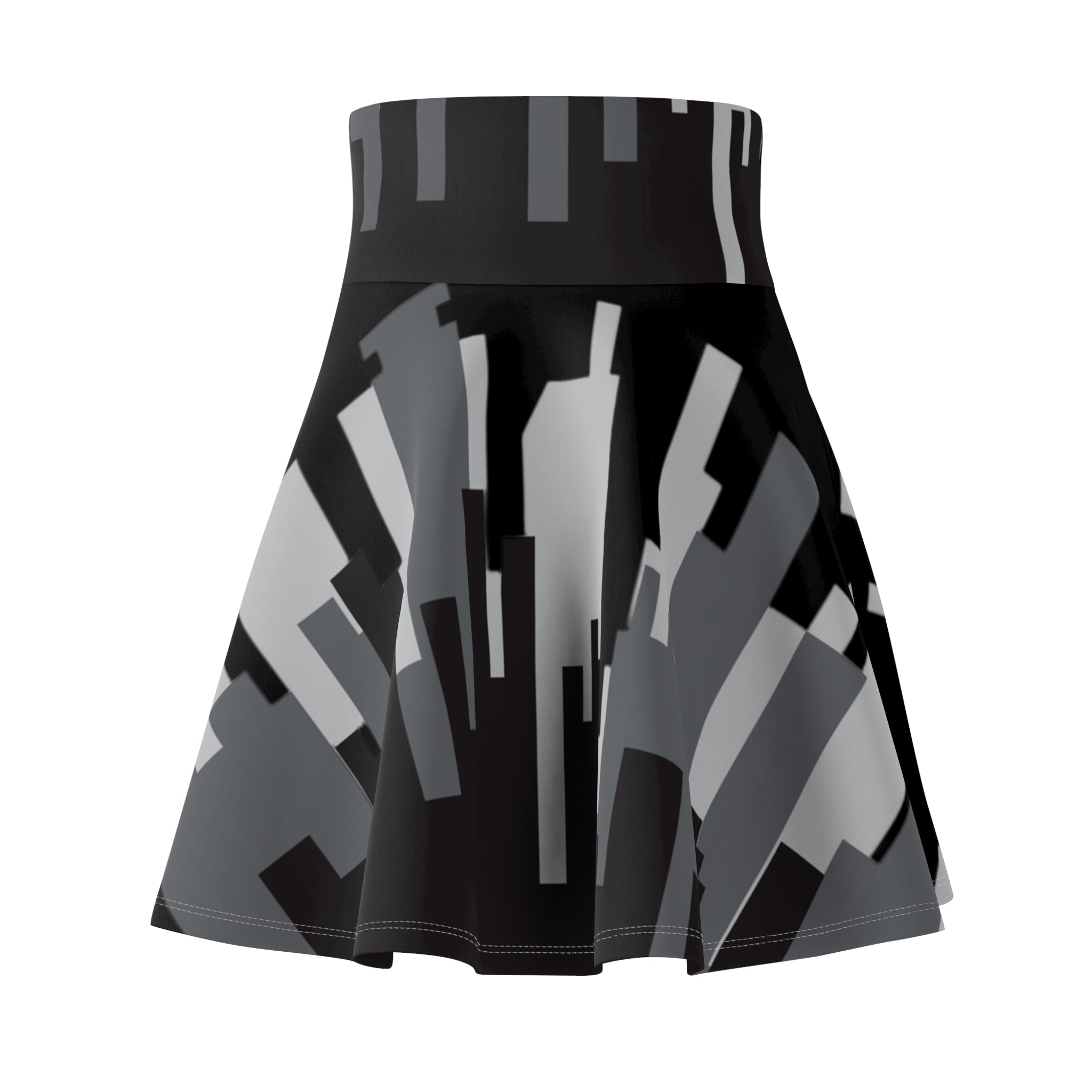 Black Urban Abstract Women's Skater Skirt, Fashionable AOP Skirt, Casual Wear, Summer Style, Unique Design, Streetwear