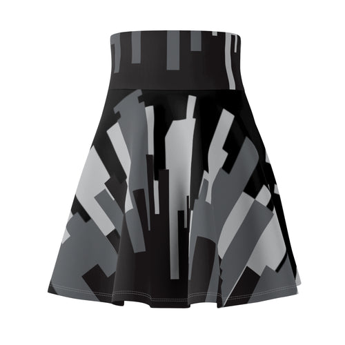 Black Urban Abstract Women's Skater Skirt, Fashionable AOP Skirt, Casual Wear, Summer Style, Unique Design, Streetwear