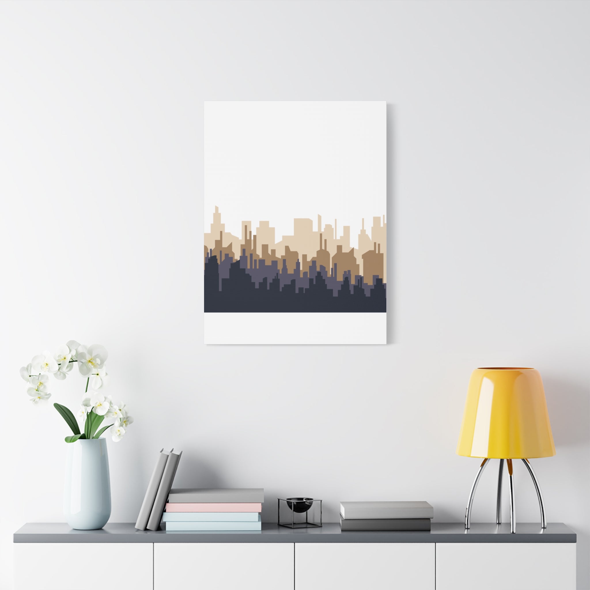 Neutral City Skyline Matte Canvas Wall Art — Minimalist Urban Home Decor