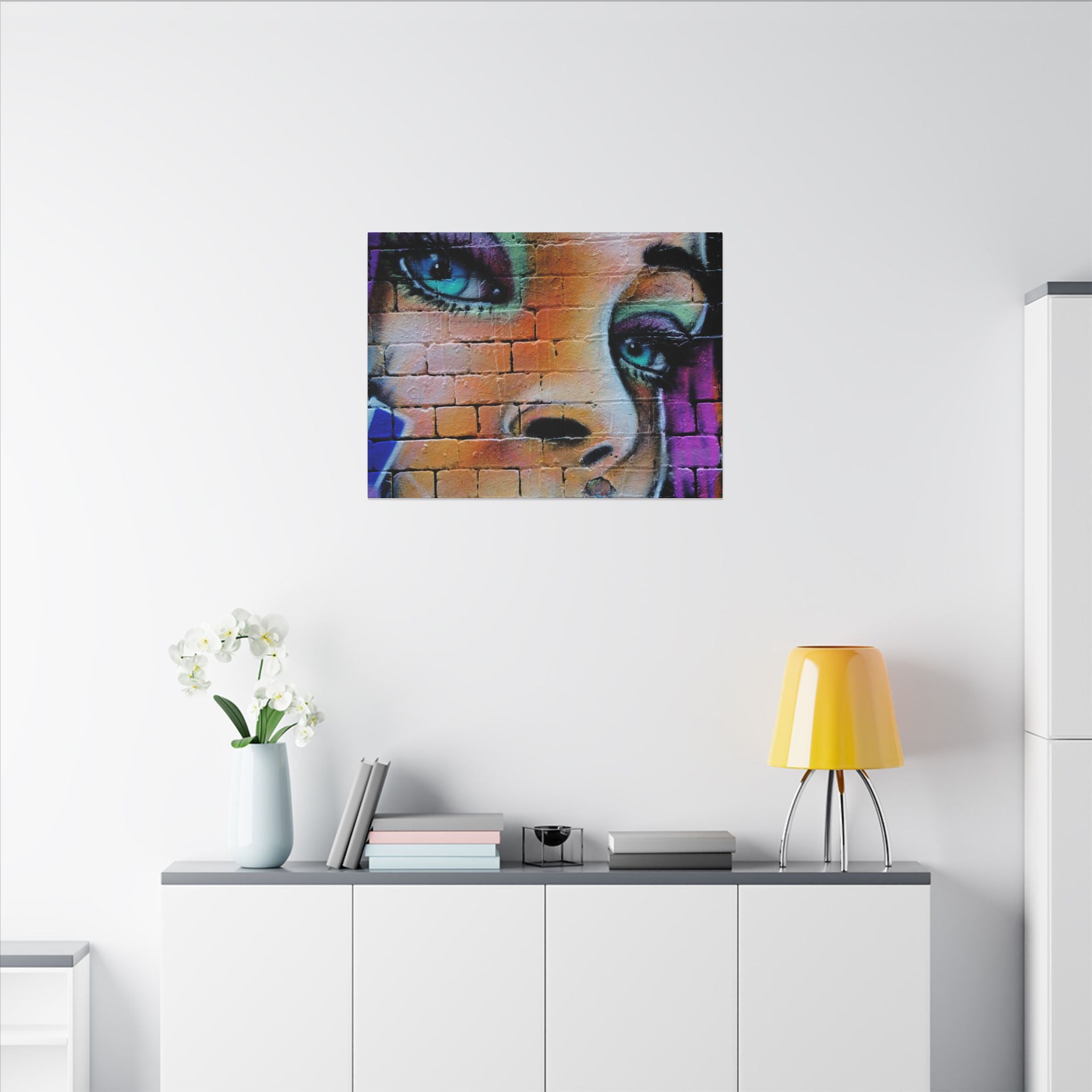 Graffiti Face Matte Canvas Print — Urban Street Art Portrait Wall Decor