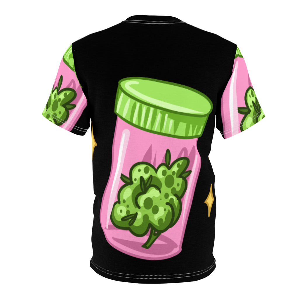 Black T-Shirt with Cartoon Cannabis Pink Smoke Shop 3.5 Grams