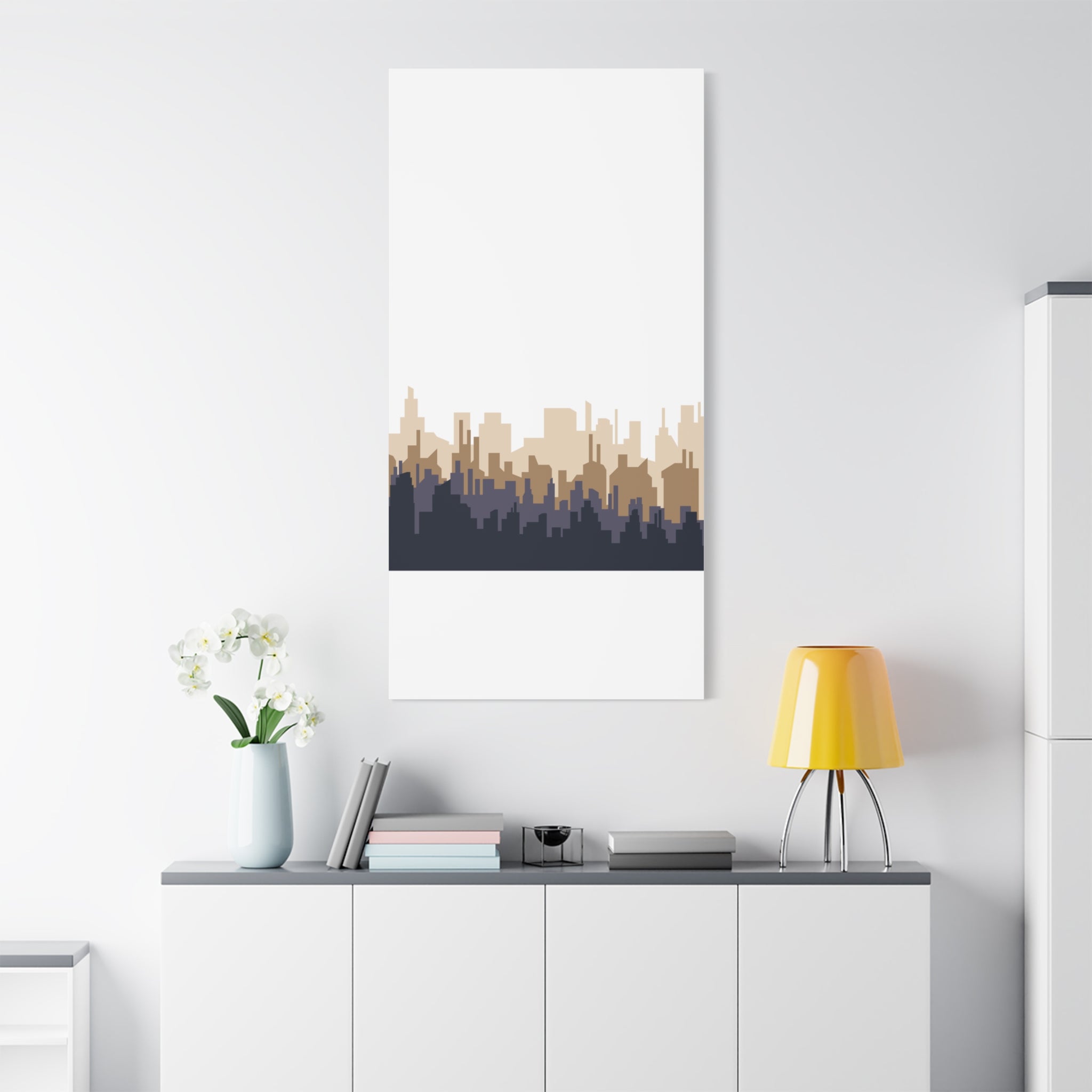 Neutral City Skyline Matte Canvas Wall Art — Minimalist Urban Home Decor