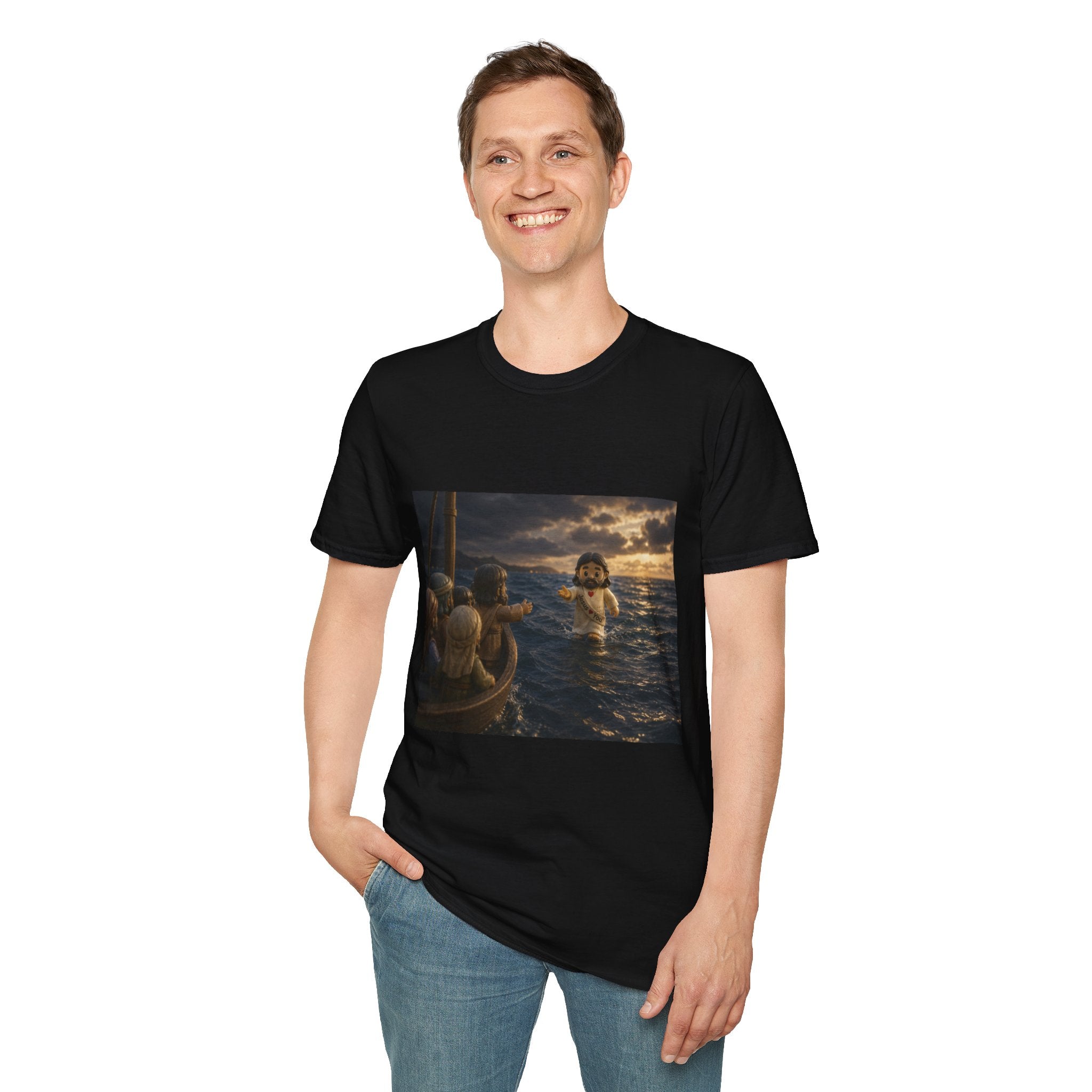 Tiny Jesus Walking on Water T-Shirt — Inspirational Biblical Faith Tee
