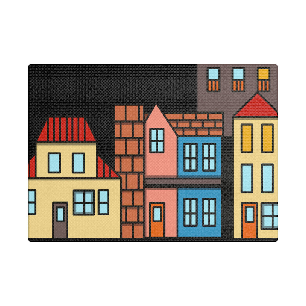 Colorful Row Houses Satin Canvas Wall Art — Stretched Cityscape Print