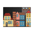 Colorful Row Houses Satin Canvas Wall Art — Stretched Cityscape Print