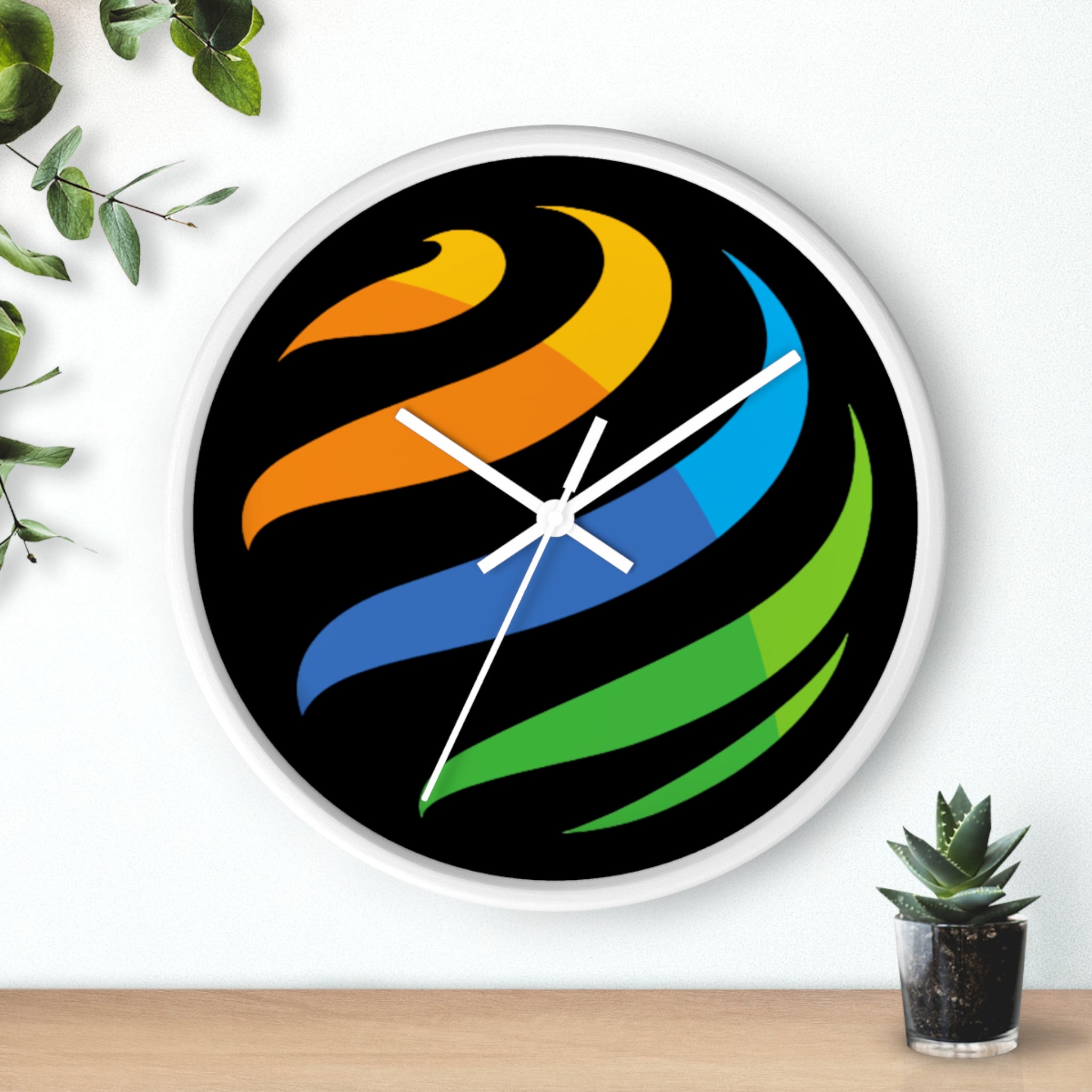 Modern Rainbow Swirl Wall Clock — Colorful Abstract Home Decor