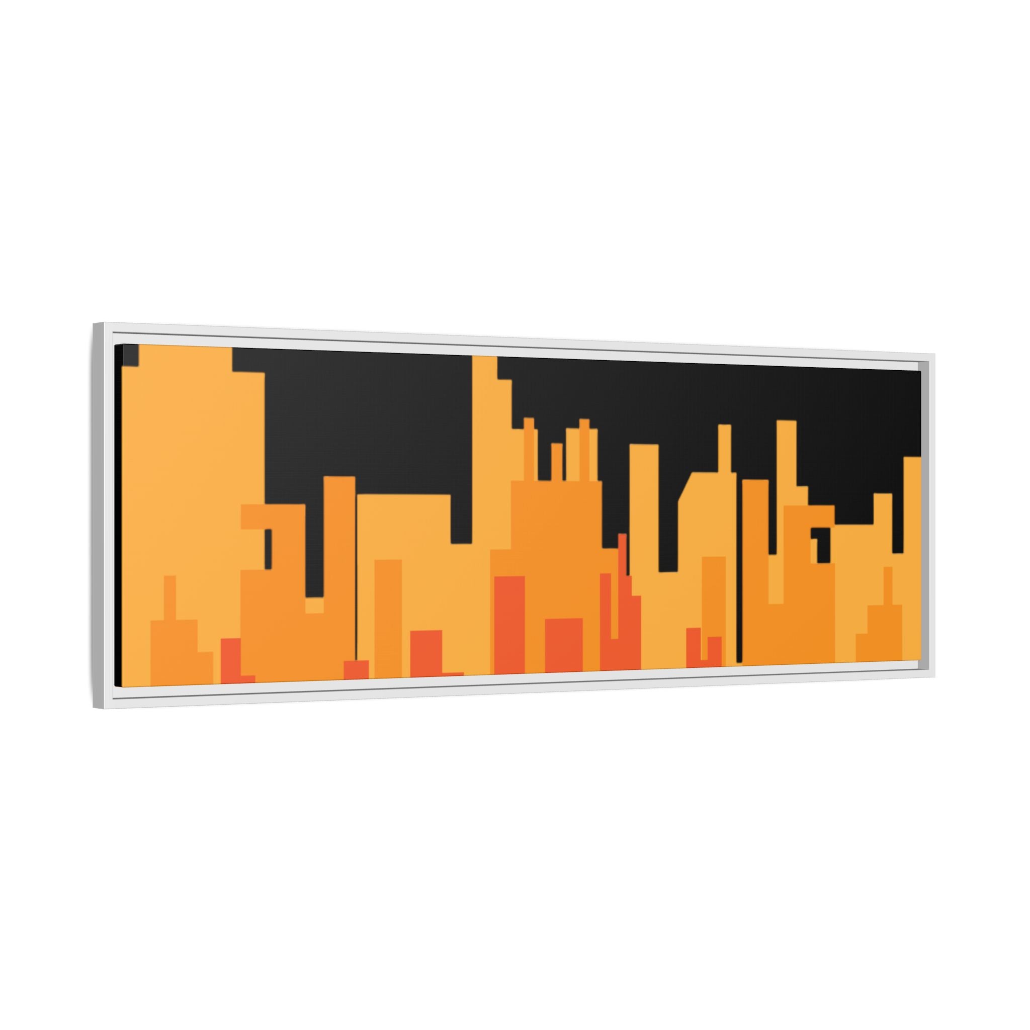 City Skyline Matte Canvas Print — Modern Pixelated Orange Urban Art (Framed)