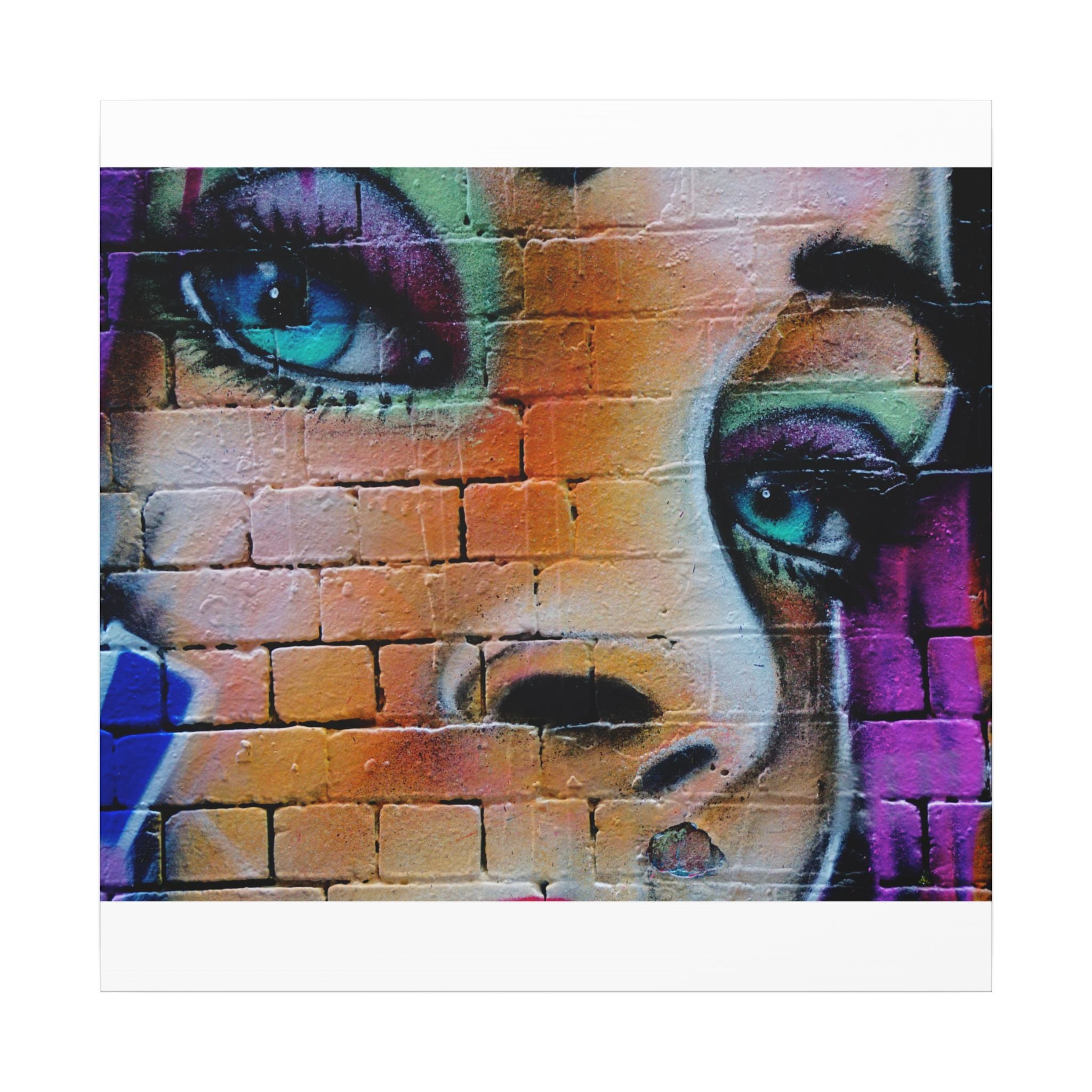 Graffiti Face Matte Canvas Print — Urban Street Art Portrait Wall Decor