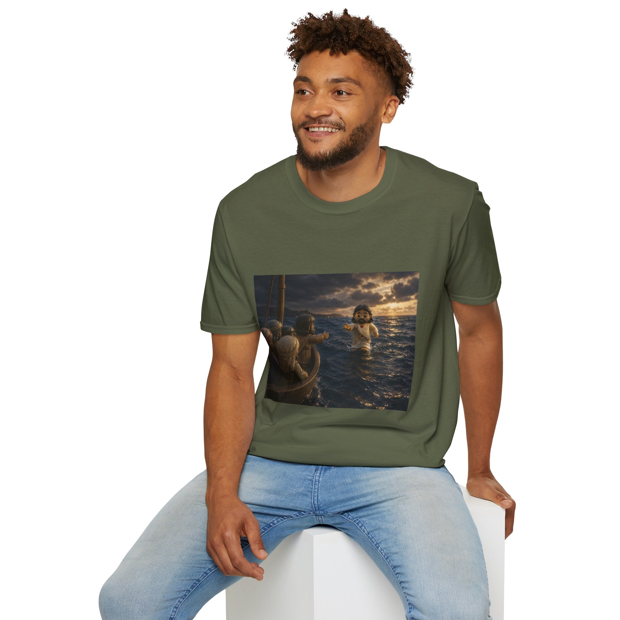 Tiny Jesus Walking on Water T-Shirt — Inspirational Biblical Faith Tee