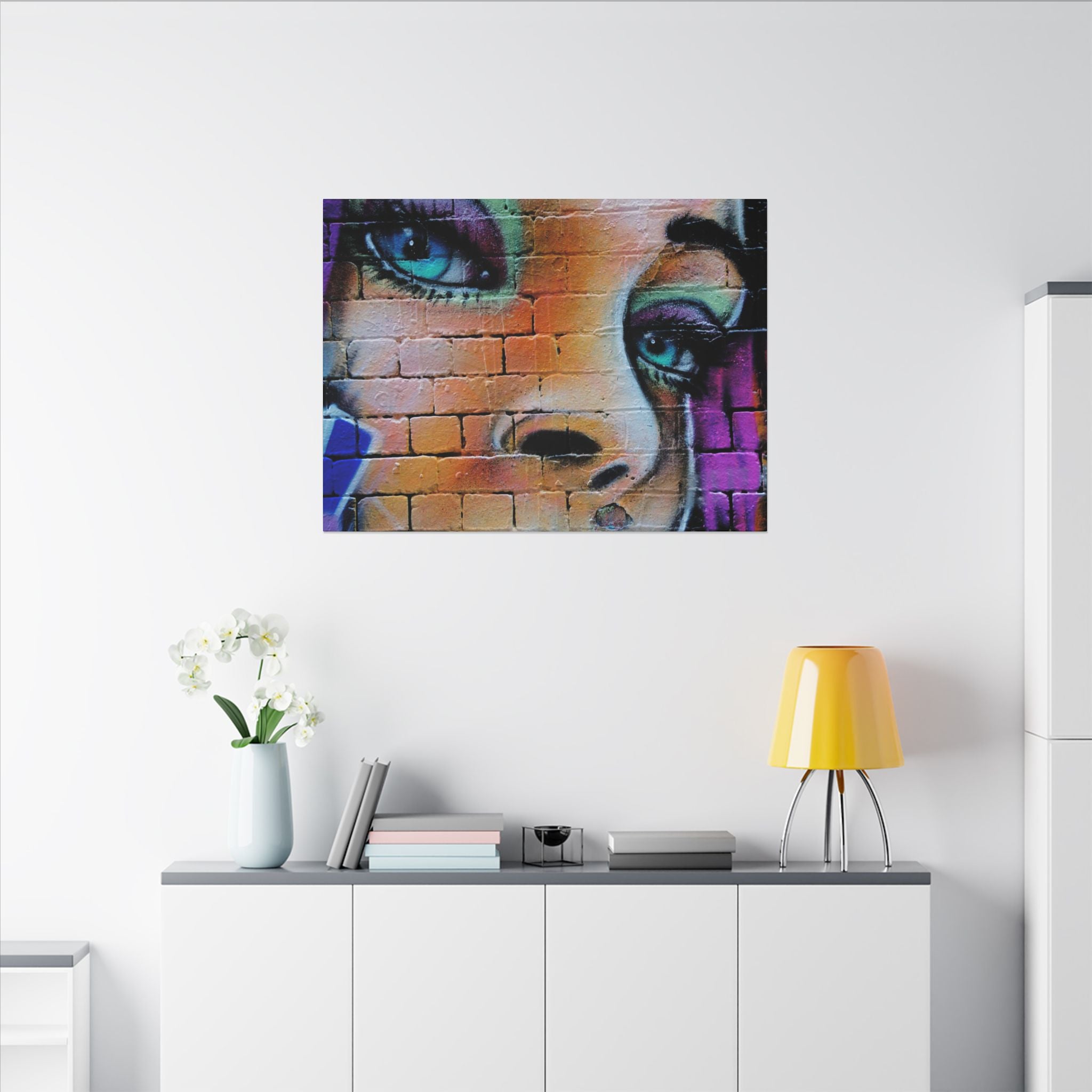 Graffiti Face Matte Canvas Print — Urban Street Art Portrait Wall Decor