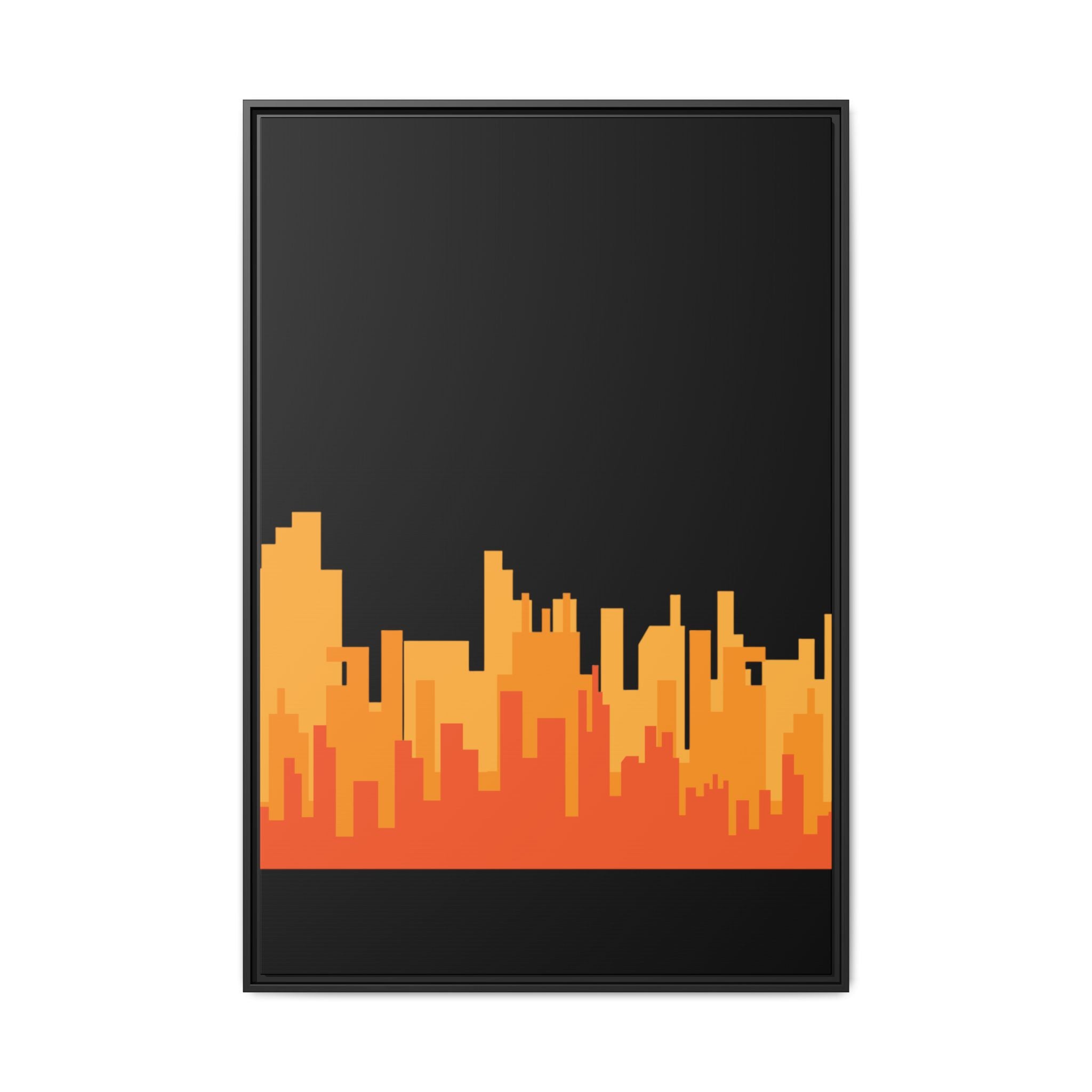 City Skyline Matte Canvas Print — Modern Pixelated Orange Urban Art (Framed)