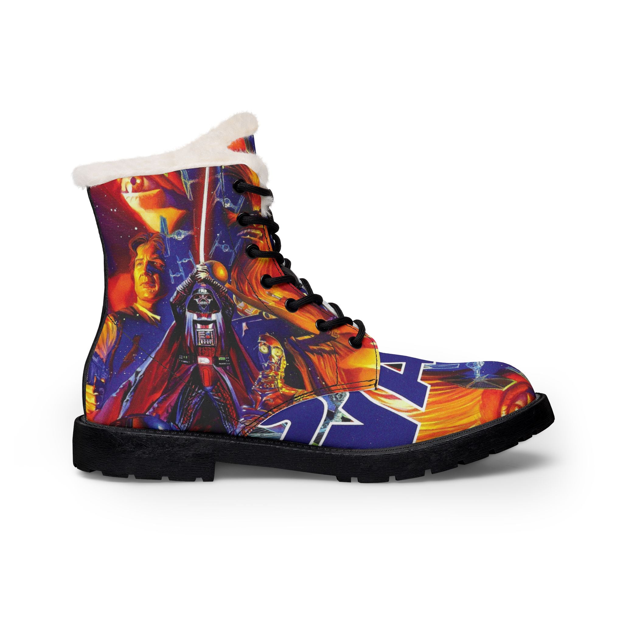 Women Fur-Lined Leather Boots — Fiery Stars Wars 1 Comic Print