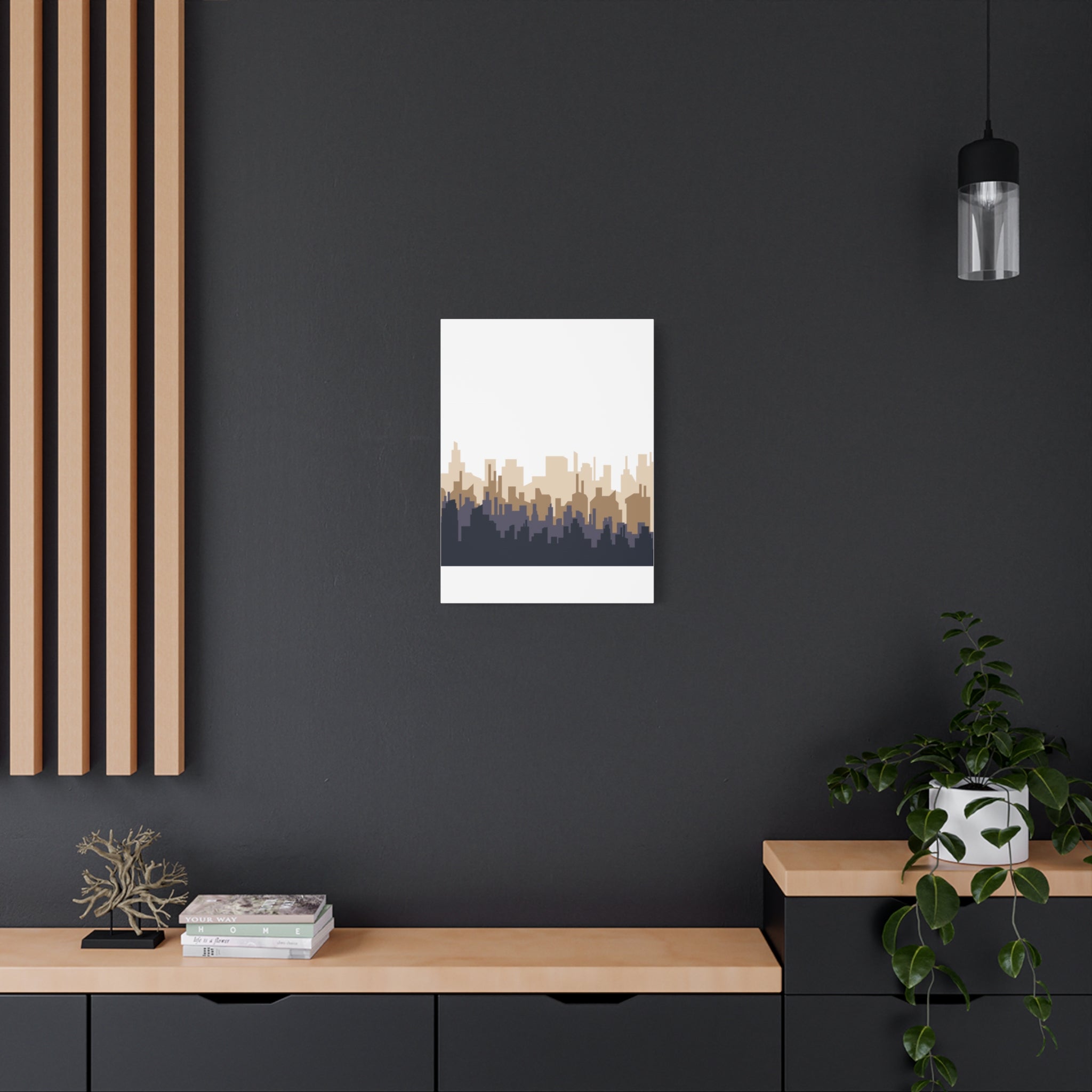 Neutral City Skyline Matte Canvas Wall Art — Minimalist Urban Home Decor