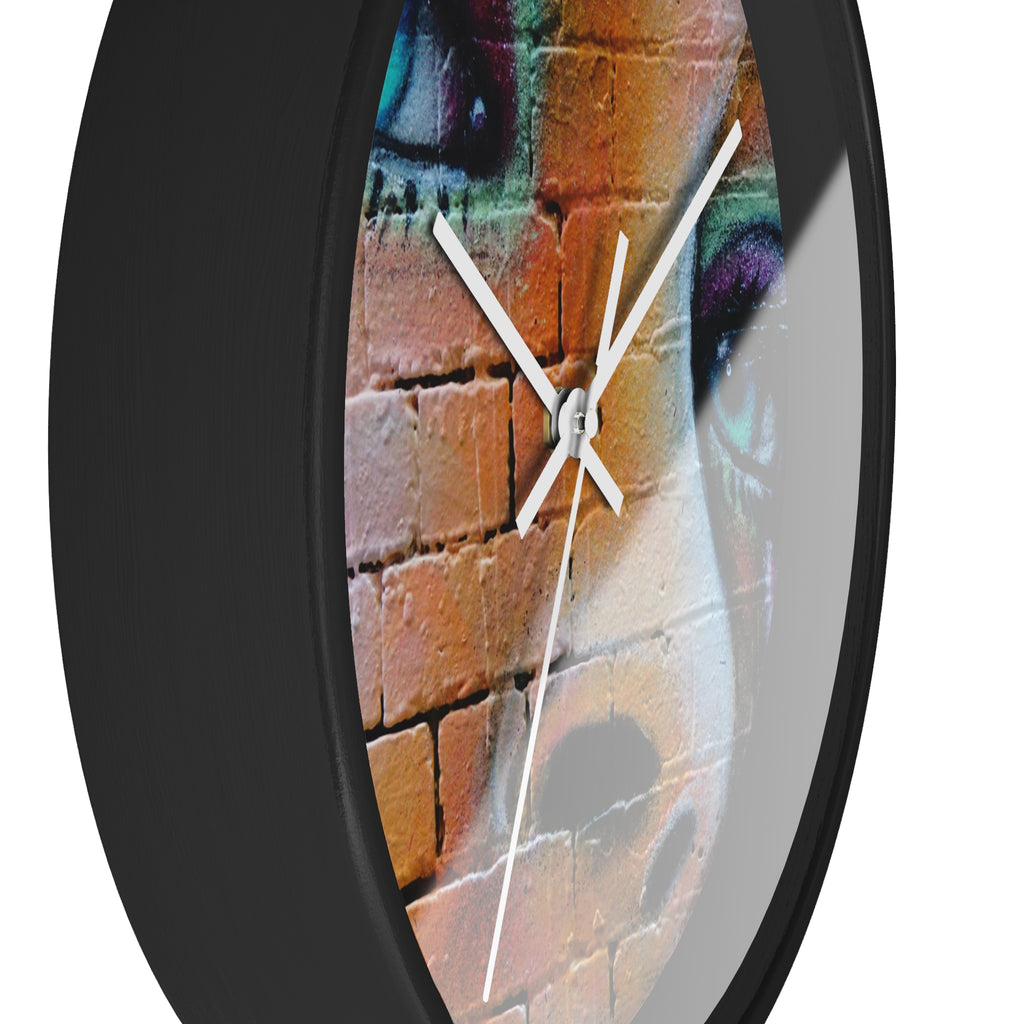 Graffiti Face Wall Clock — Colorful Street Art Portrait Clock
