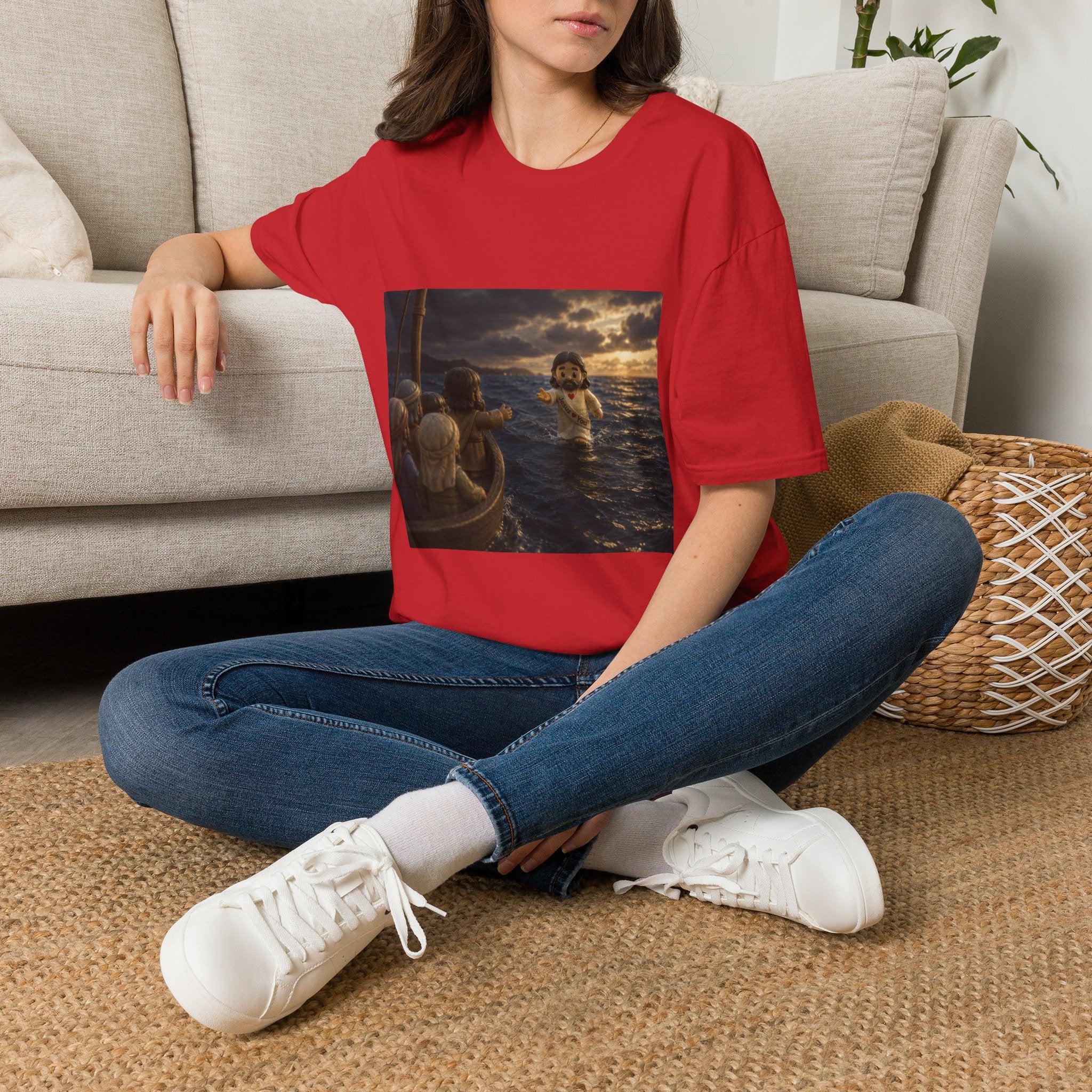 Tiny Jesus Walking on Water T-Shirt — Inspirational Biblical Faith Tee