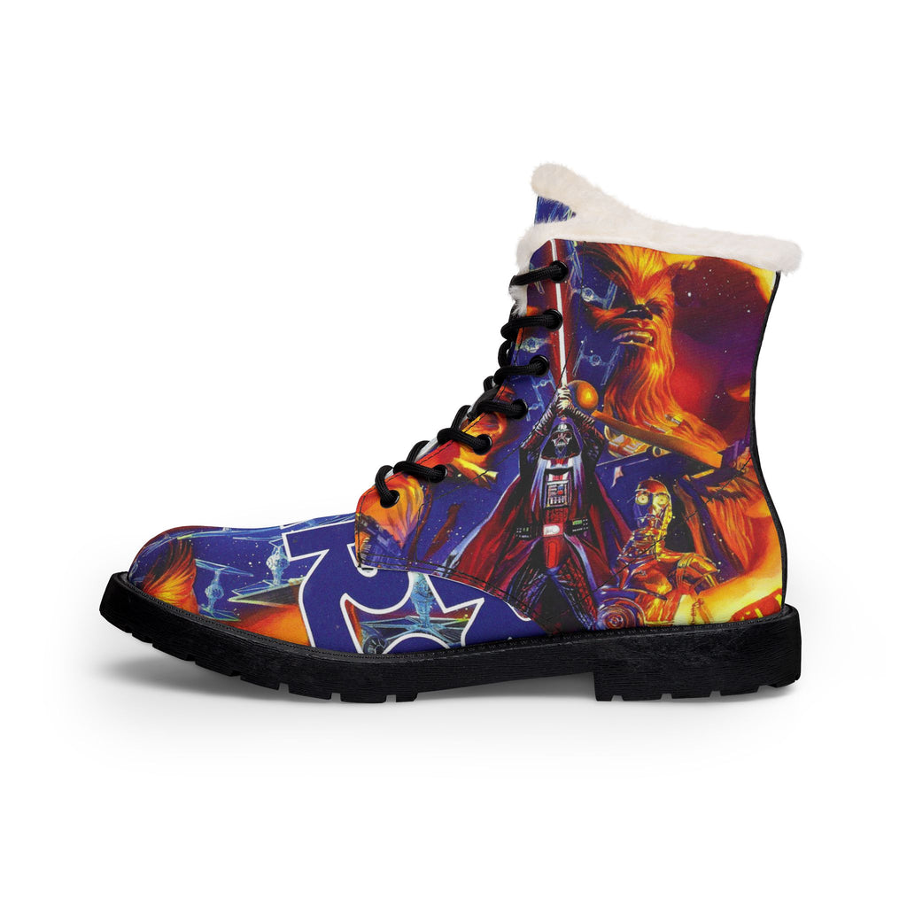 Women Fur-Lined Leather Boots — Fiery Stars Wars 1 Comic Print