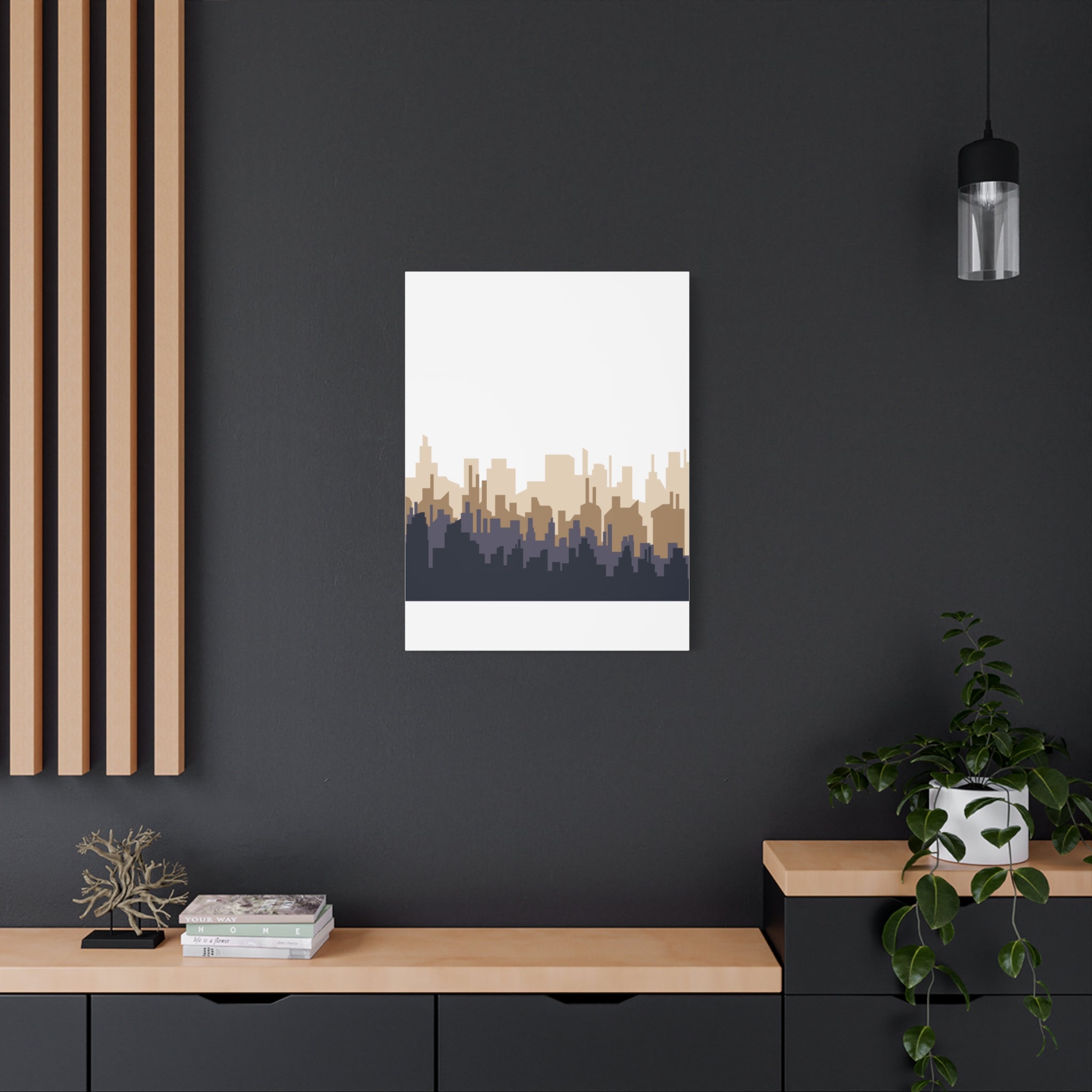 Neutral City Skyline Matte Canvas Wall Art — Minimalist Urban Home Decor