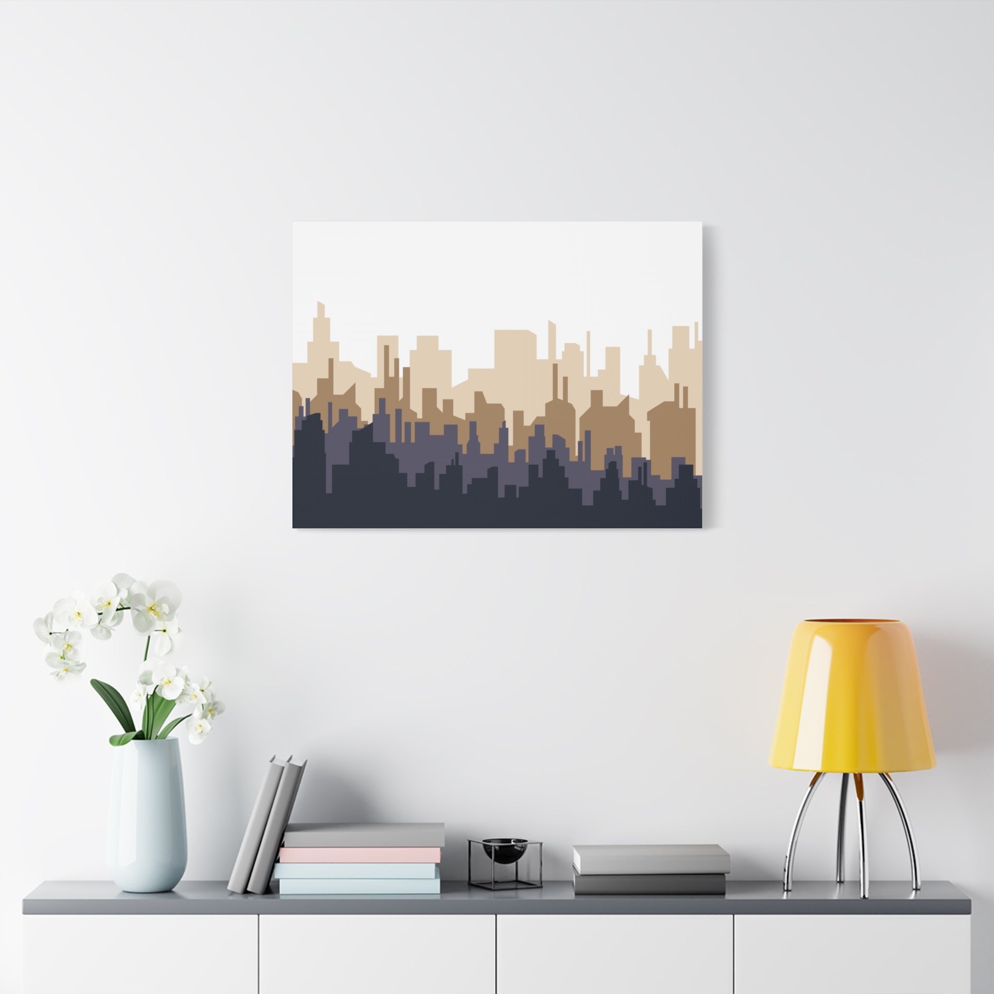 Neutral City Skyline Matte Canvas Wall Art — Minimalist Urban Home Decor