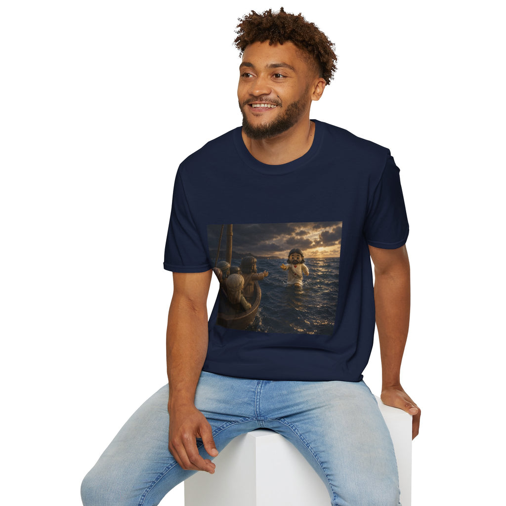 Tiny Jesus Walking on Water T-Shirt — Inspirational Biblical Faith Tee