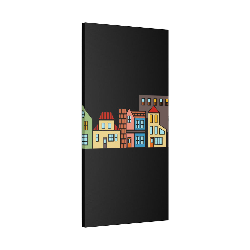 Colorful Row Houses Satin Canvas Wall Art — Stretched Cityscape Print