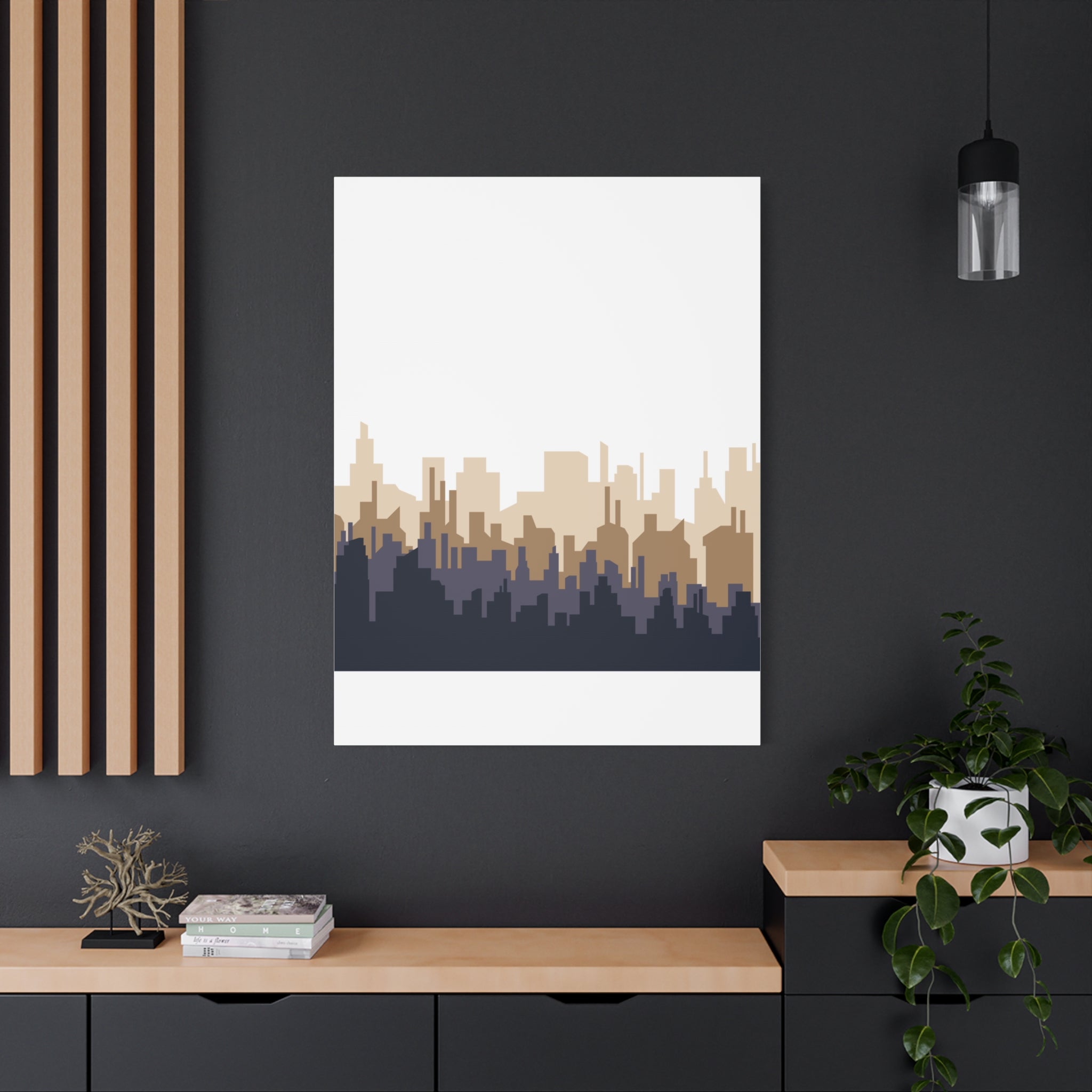 Neutral City Skyline Matte Canvas Wall Art — Minimalist Urban Home Decor