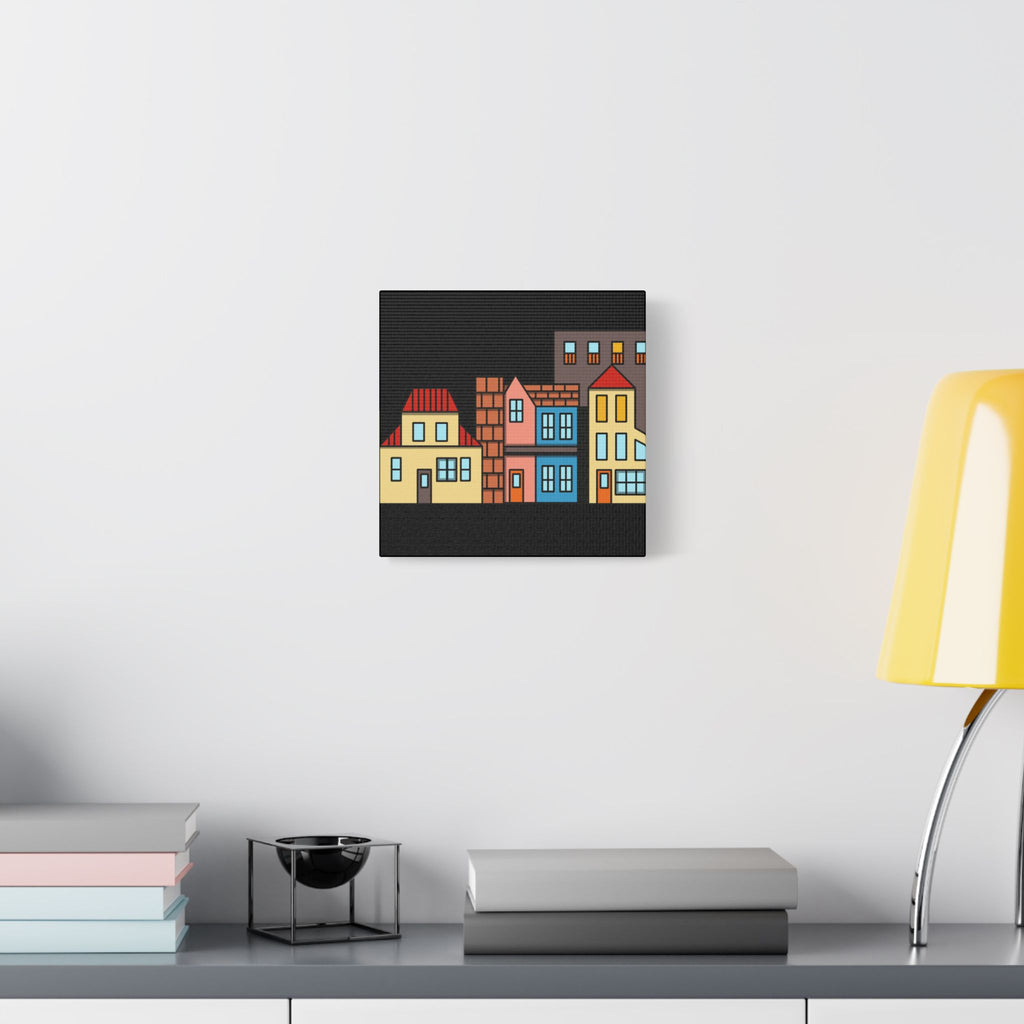 Colorful Row Houses Satin Canvas Wall Art — Stretched Cityscape Print