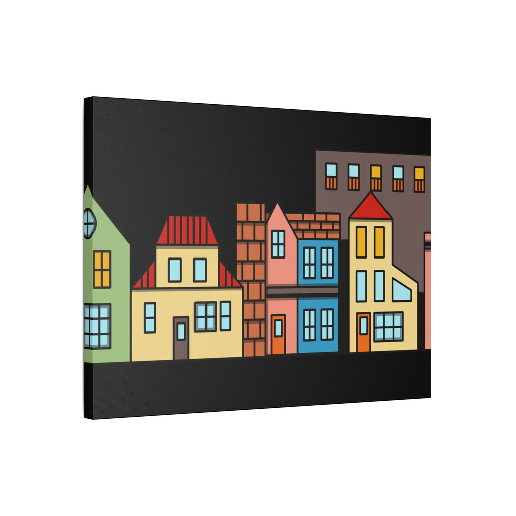 Colorful Row Houses Satin Canvas Wall Art — Stretched Cityscape Print