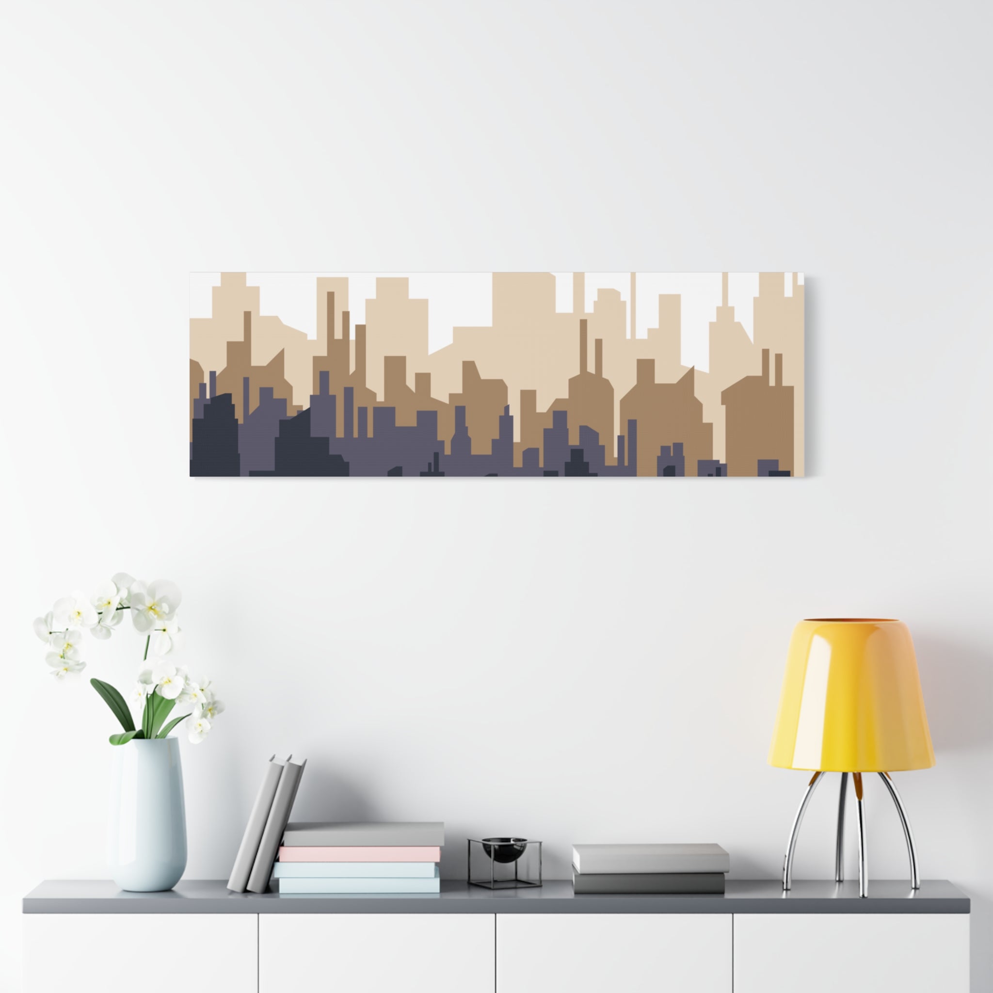 Neutral City Skyline Matte Canvas Wall Art — Minimalist Urban Home Decor