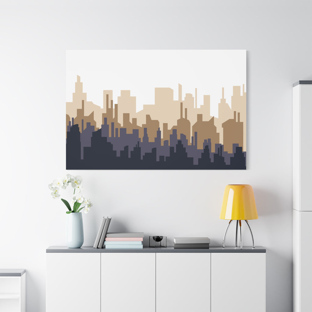 Neutral City Skyline Matte Canvas Wall Art — Minimalist Urban Home Decor