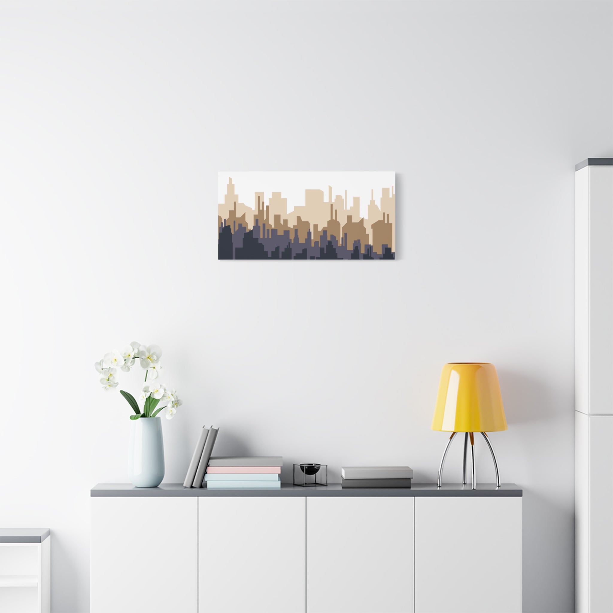 Neutral City Skyline Matte Canvas Wall Art — Minimalist Urban Home Decor