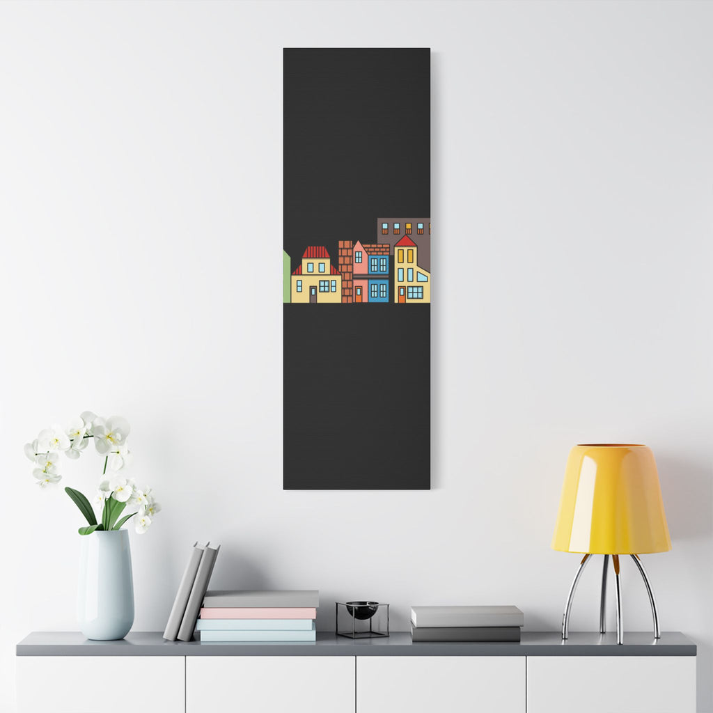 Colorful Row Houses Satin Canvas Wall Art — Stretched Cityscape Print