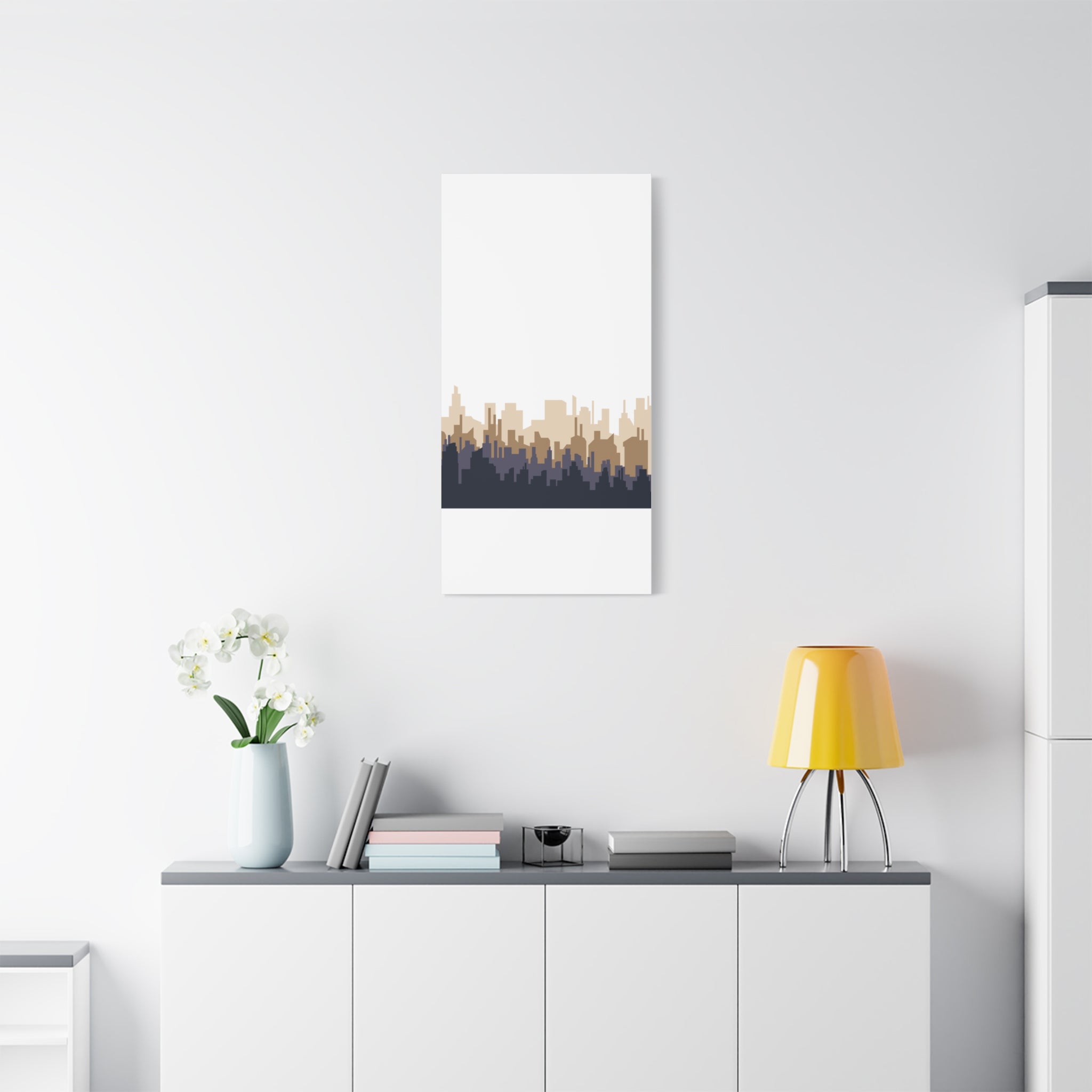 Neutral City Skyline Matte Canvas Wall Art — Minimalist Urban Home Decor