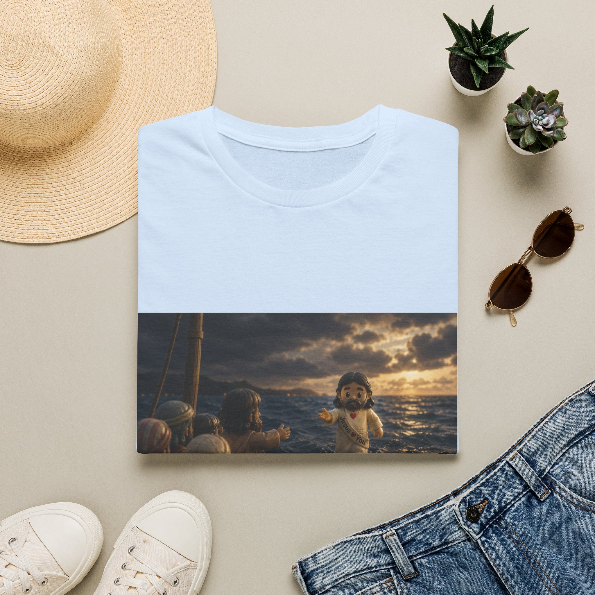 Tiny Jesus Walking on Water T-Shirt — Inspirational Biblical Faith Tee