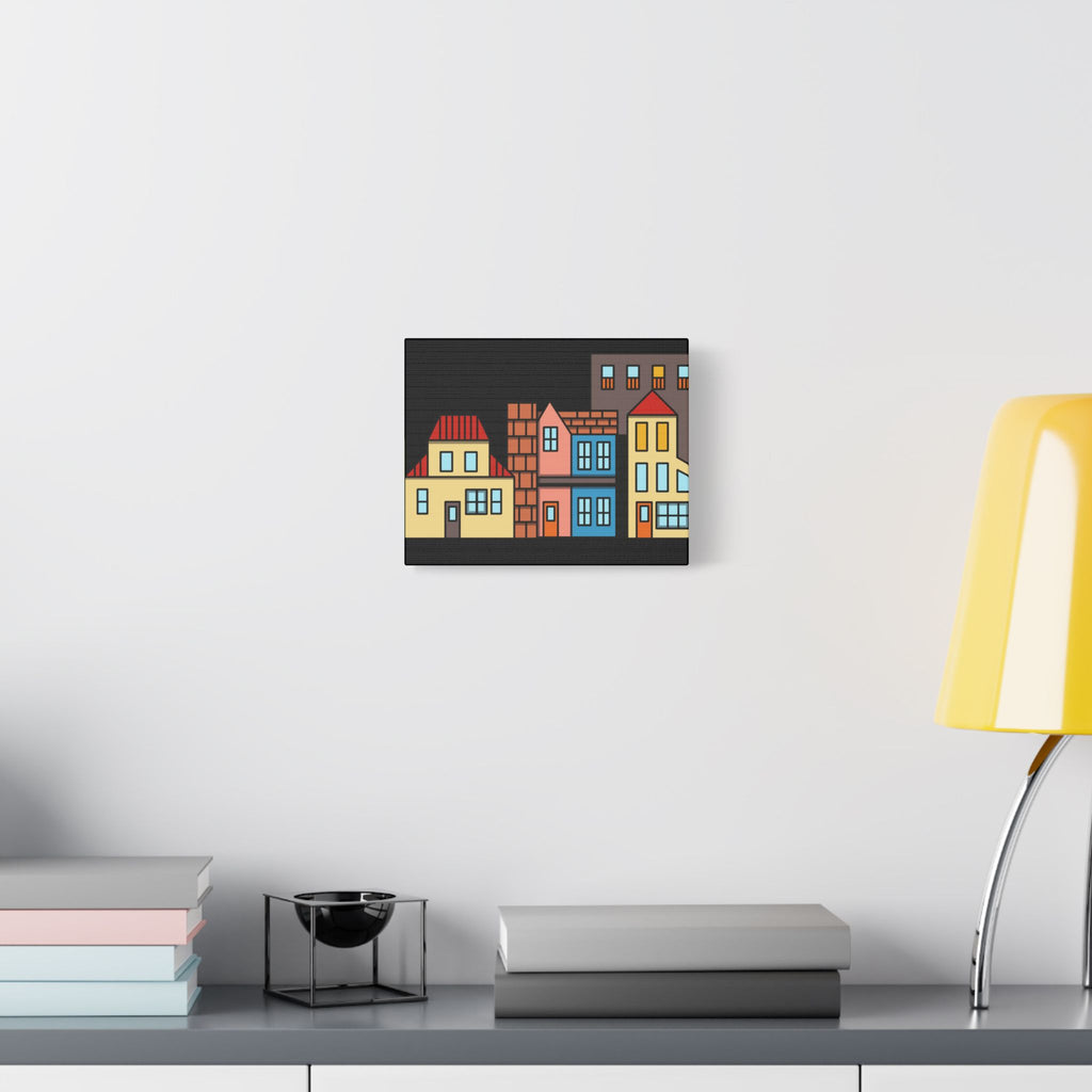Colorful Row Houses Satin Canvas Wall Art — Stretched Cityscape Print