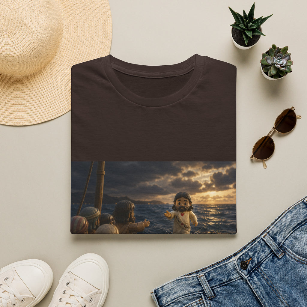Tiny Jesus Walking on Water T-Shirt — Inspirational Biblical Faith Tee
