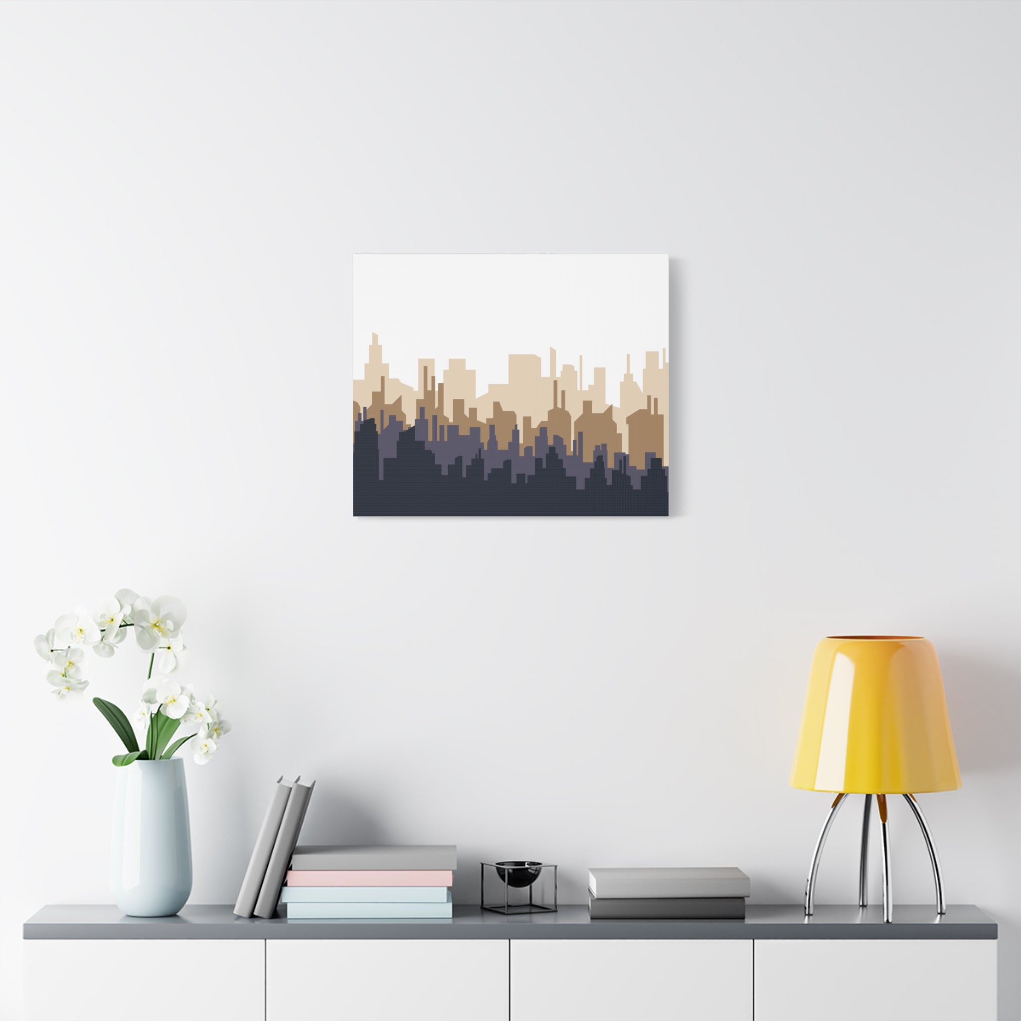 Neutral City Skyline Matte Canvas Wall Art — Minimalist Urban Home Decor