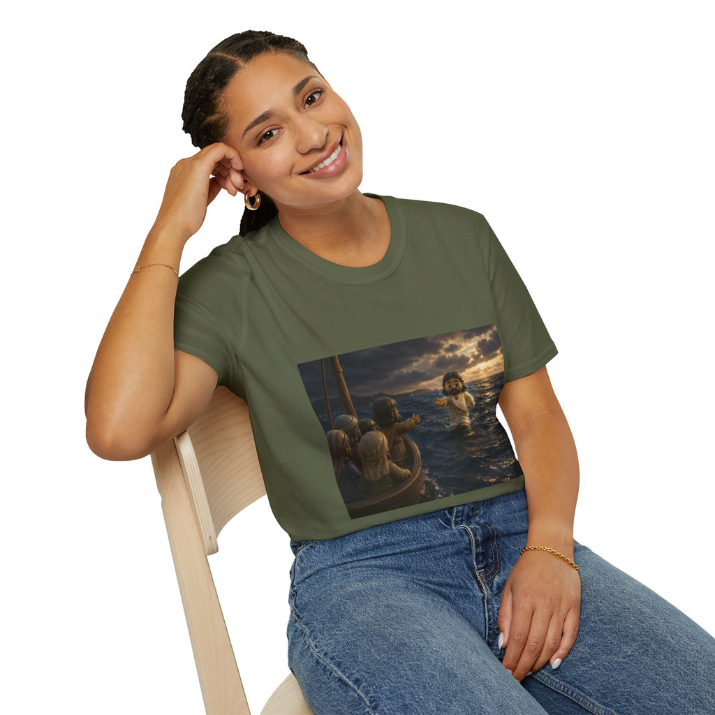 Tiny Jesus Walking on Water T-Shirt — Inspirational Biblical Faith Tee