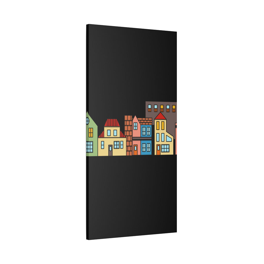 Colorful Row Houses Satin Canvas Wall Art — Stretched Cityscape Print