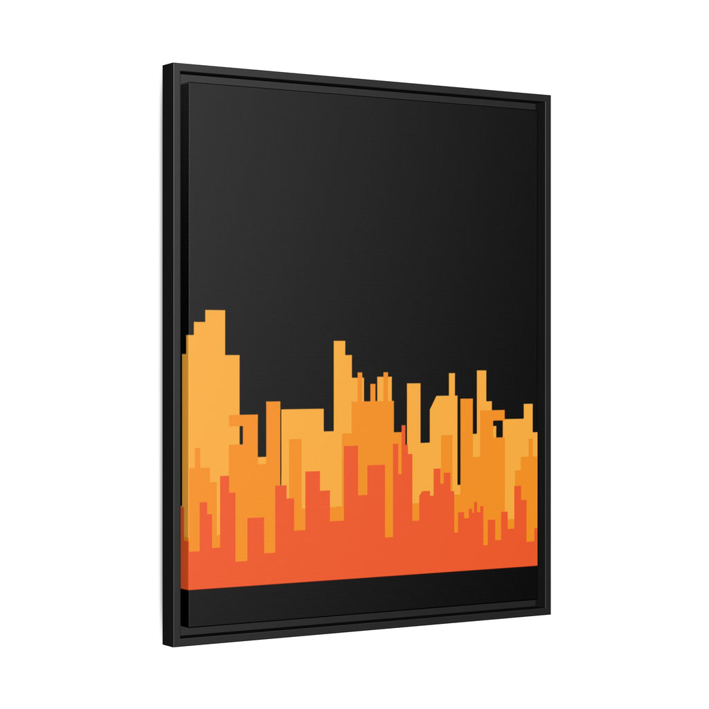City Skyline Matte Canvas Print — Modern Pixelated Orange Urban Art (Framed)