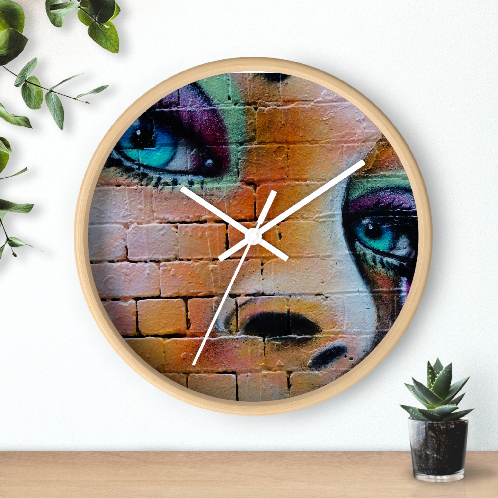 Graffiti Face Wall Clock — Colorful Street Art Portrait Clock