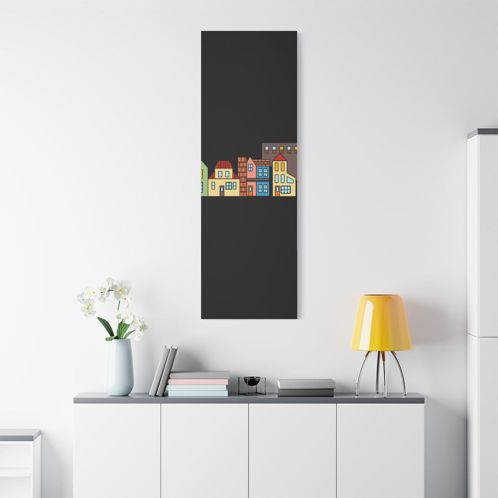 Colorful Row Houses Satin Canvas Wall Art — Stretched Cityscape Print