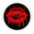 Red Graffiti Kiss Wall Clock on Black— Bold Drip Lip Art Clock