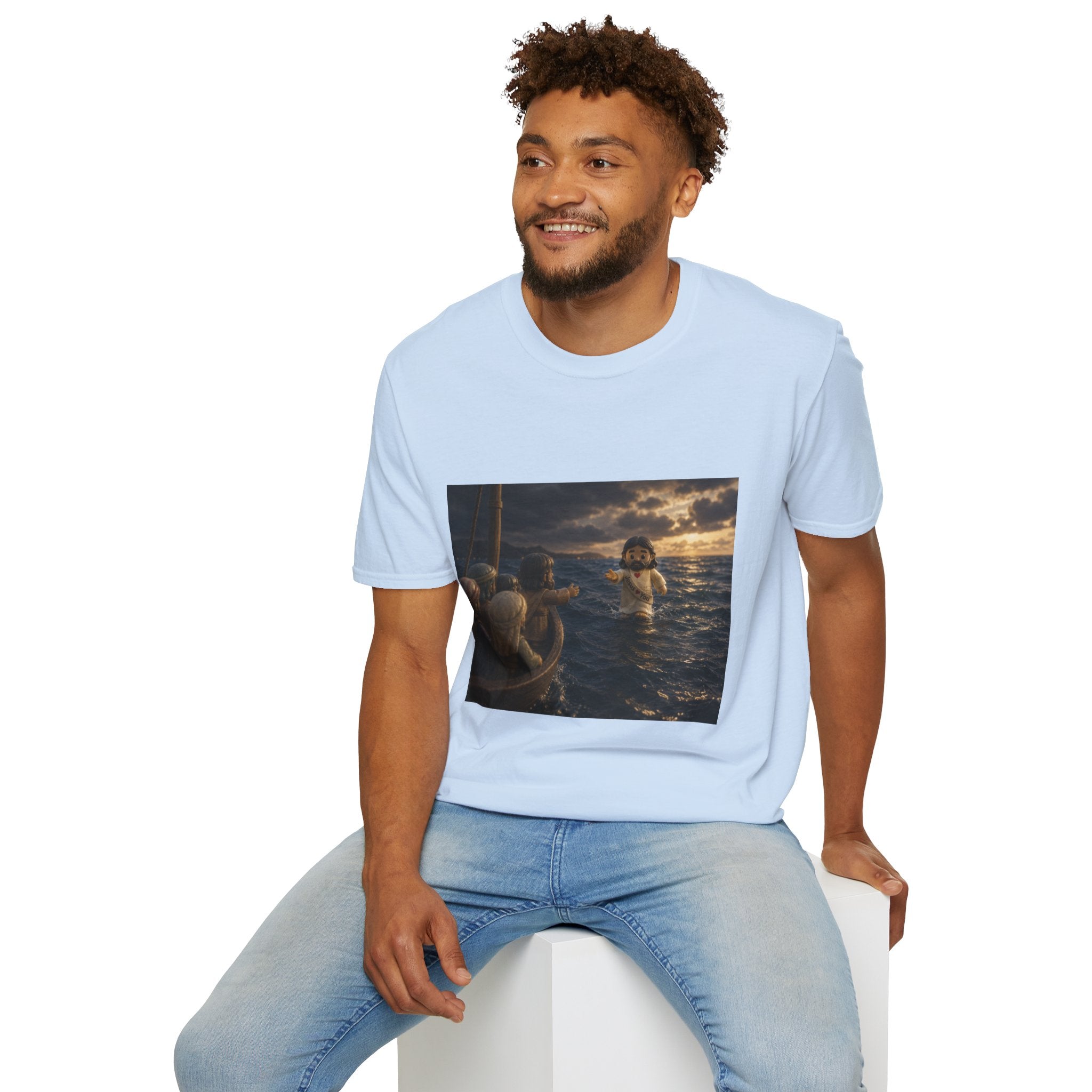 Tiny Jesus Walking on Water T-Shirt — Inspirational Biblical Faith Tee