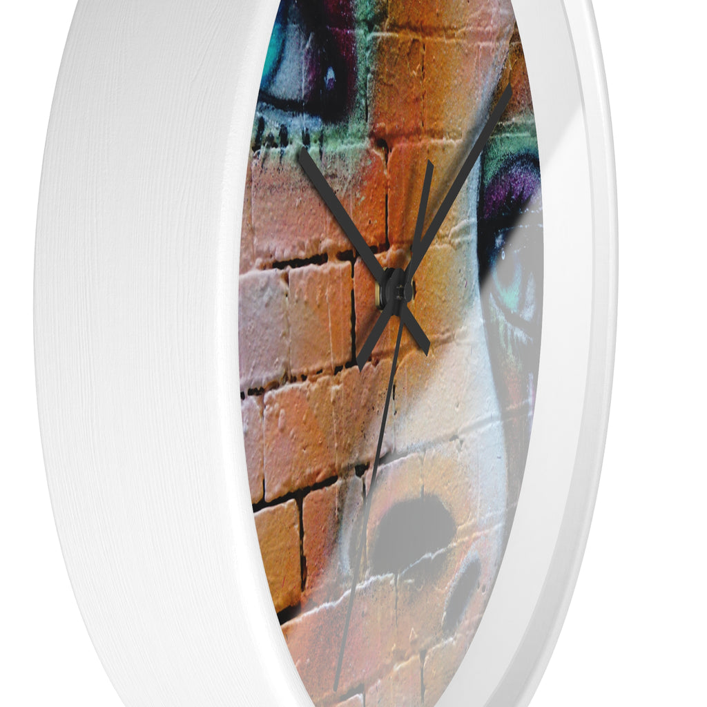 Graffiti Face Wall Clock — Colorful Street Art Portrait Clock