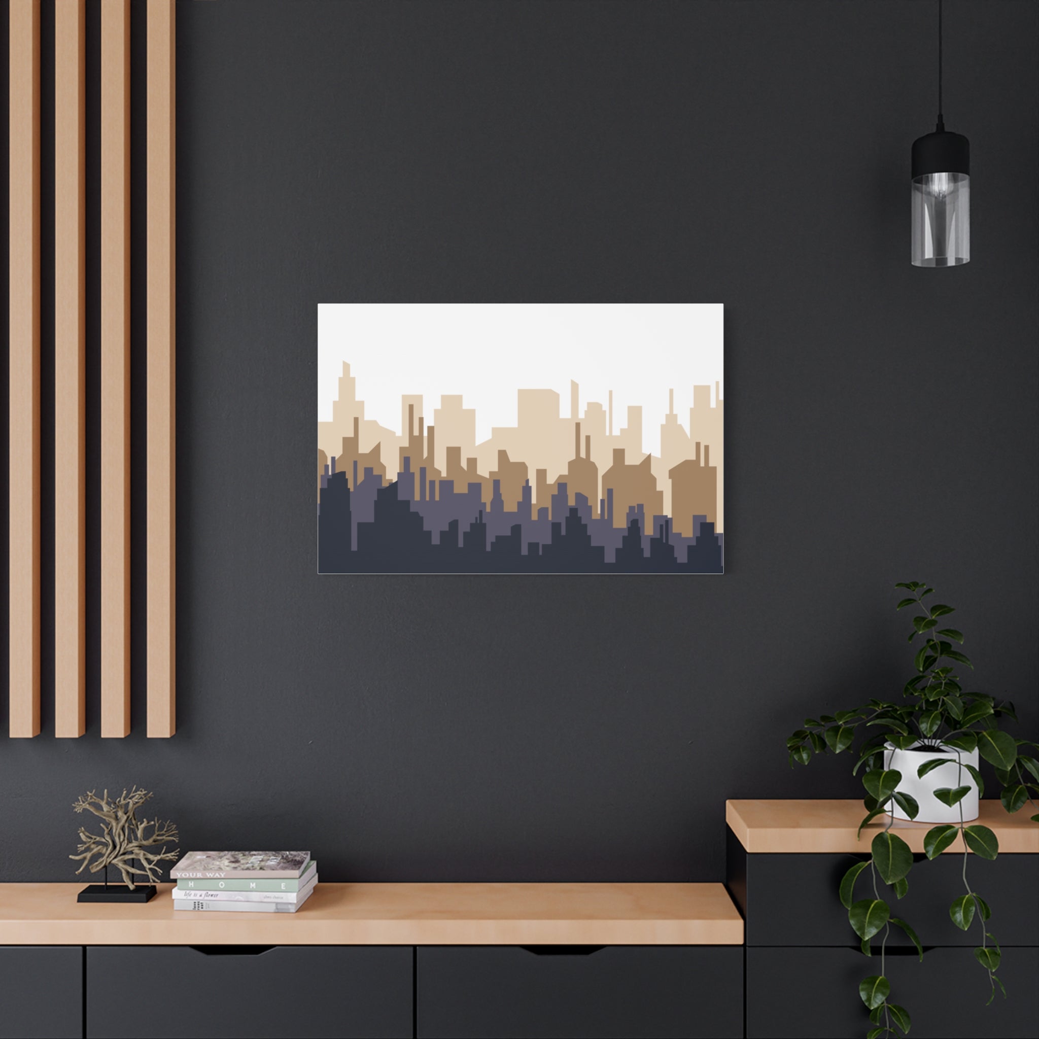 Neutral City Skyline Matte Canvas Wall Art — Minimalist Urban Home Decor