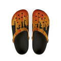Vibrant Orange City Scape on Black Slide-On EVA Foam Shoes